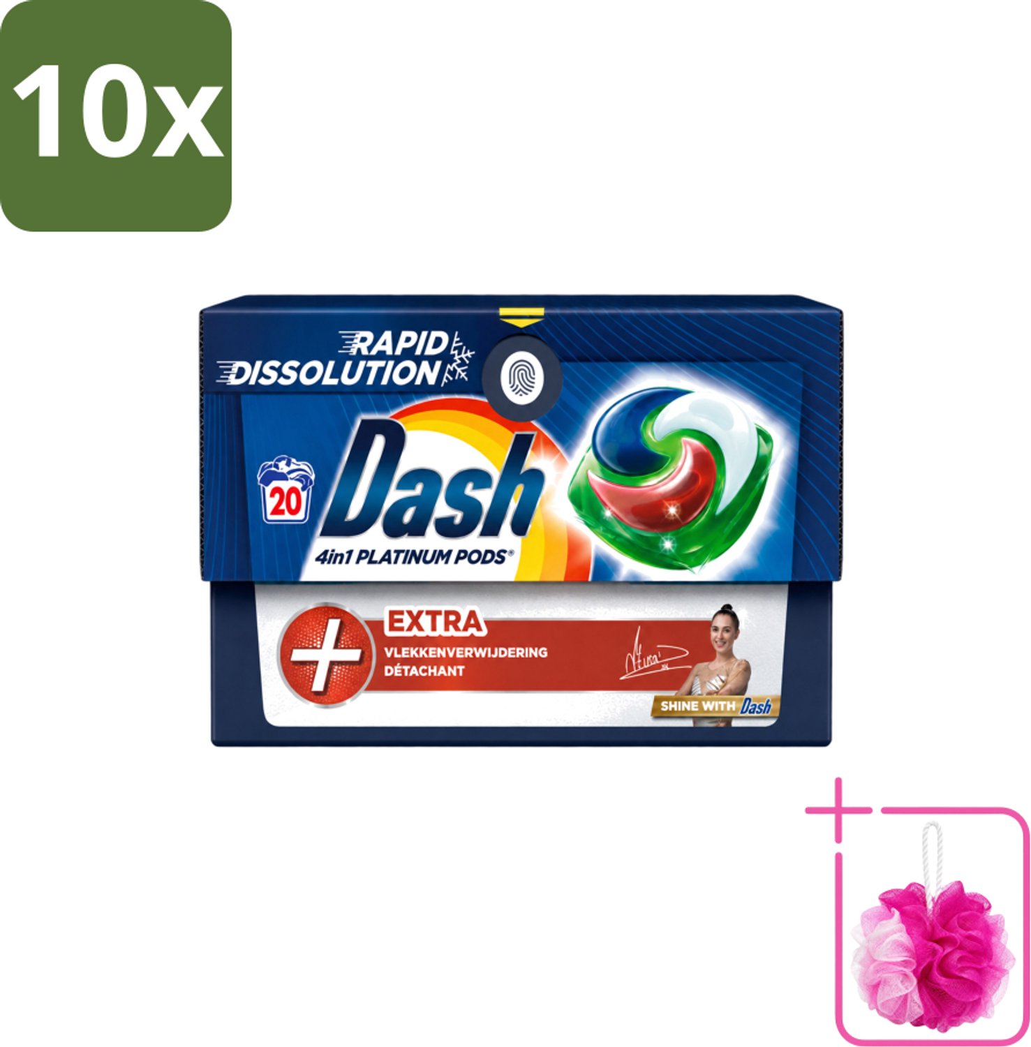 10 x Dash – Wasmiddel Pods 4-in-1 Platinum – Extra Vlekkenverwijdering – 20 Capsules - Bulkverpakking - Wasmiddelcapsules - Douchemop - Krachtige wasmiddel