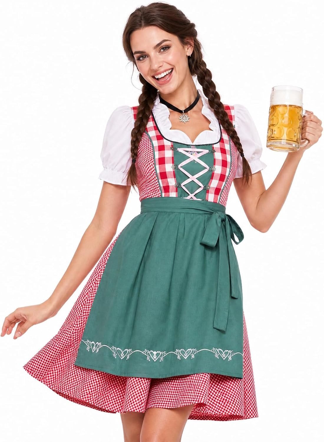 Vrouwelijk Dirndl Jurk voor Oktoberfest - Traditionele Kostuum met Schort voor Feesten en Evenementen, Perfecte Outfit voor Bierfestivals en Oktoberfestvieringen
