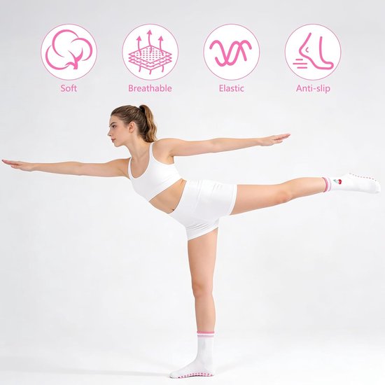 4 Paar Antislip Sokken Dames - Yoga, Pilates, Fitness - Maat 35-39 — afbeelding 2