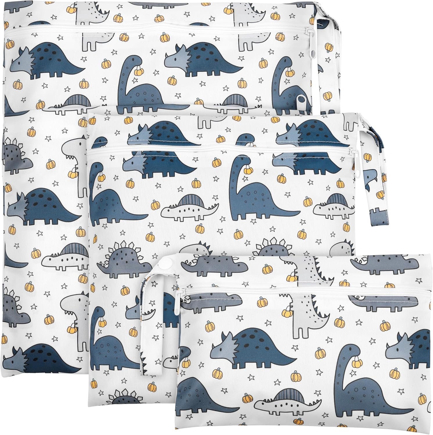 3-delige Wetbag voor Wasbare Luiers, Herbruikbare Nat en Droog Luiertassen met Rits voor Peuters, Ideaal voor Reizen, Strand en Zwembad (Dino)