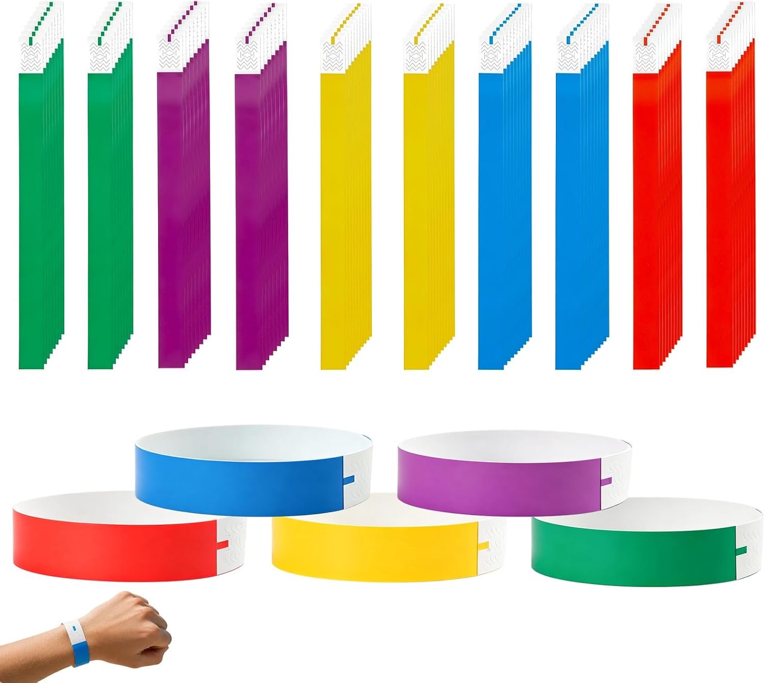 500 stuks identificatiebanden, papier, waterdicht en duurzaam, kleurrijke evenementenarmbanden, heldere kleuren, zelfklevend, voor concerten, festivals, feesten, personaliseerbaar en veilig
