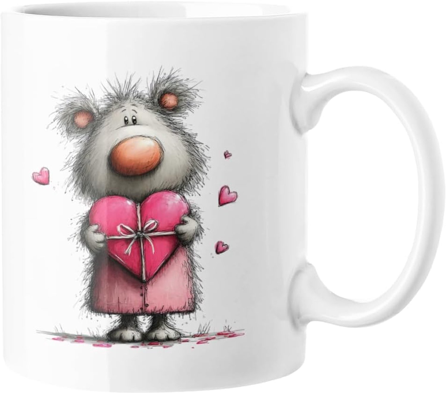 Pluizige Teddybeer Hart Mok - Schattige Valentijnsdag Koffiekop, Liefdescadeau Idee