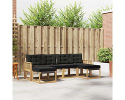 Outdoorbankset van massief acaciahout, 6-delig, in wit en zwart, met armleuningen en rugleuningen voor ontspannen tuinmomenten