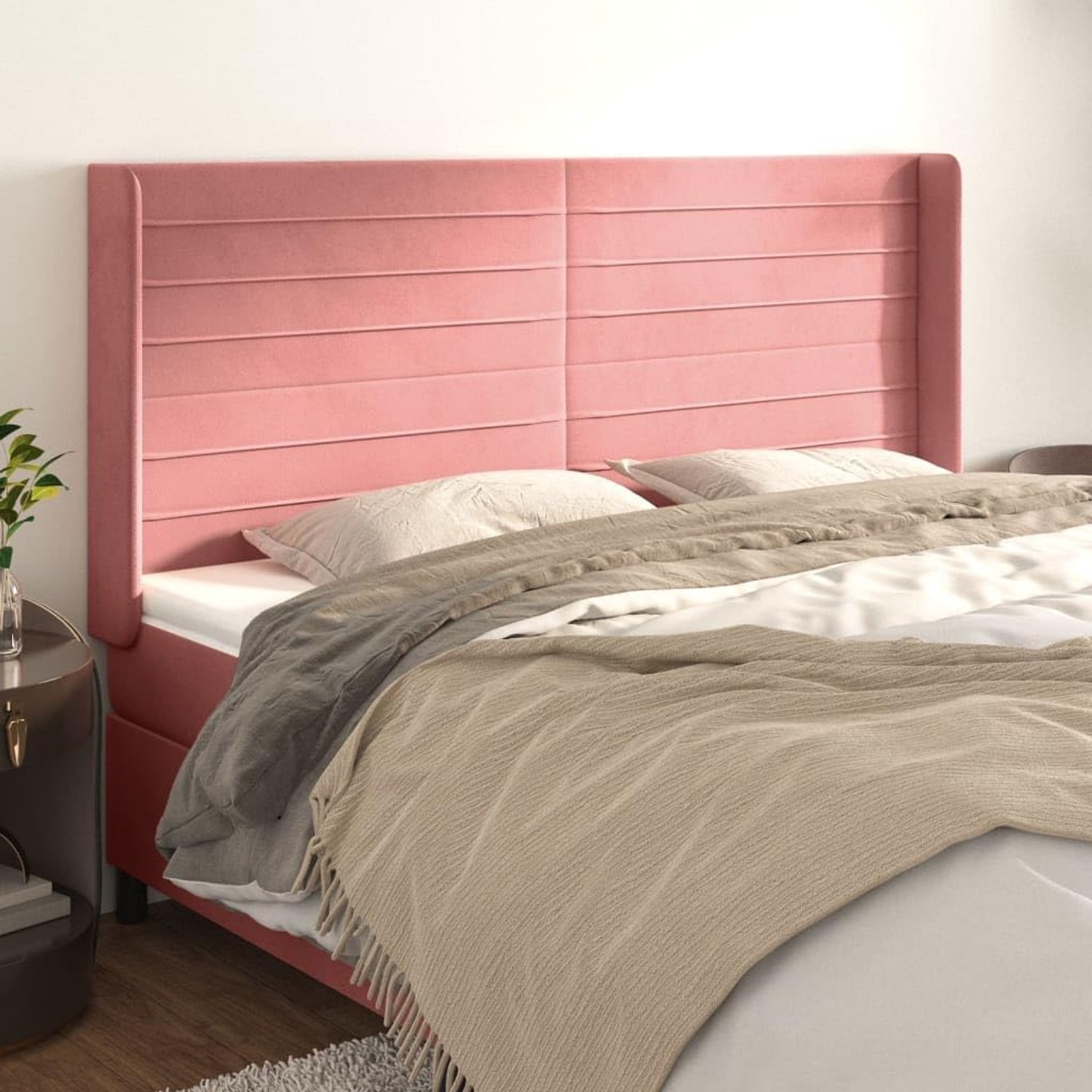 Hoofdeinde bed oor roze 203 x 16 x 118/128 cm in hoogte verstelbaar, houten poten, zacht velours, rugsteun lezen, stijlvol ontwerp voor slaapkamer