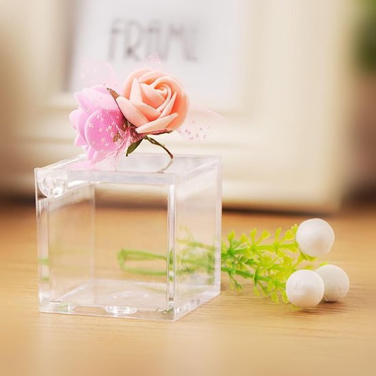 40 doosjes van plexiglas, 5 x 5 x 5 cm, kubusvorm, transparant, personaliseerbaar, voor bruiloft, doop, geboorte, communie, afstudeerfeest — afbeelding 2