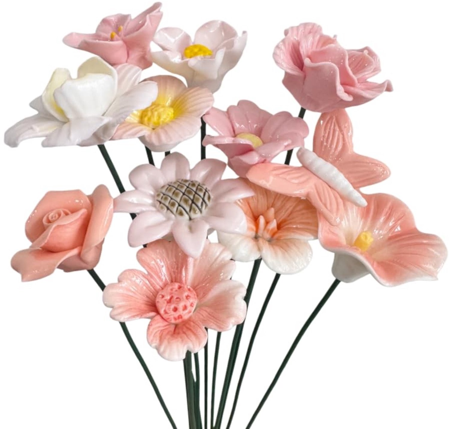 Set van 12 Handgemaakte Keramische Bloemen voor Decoratie
