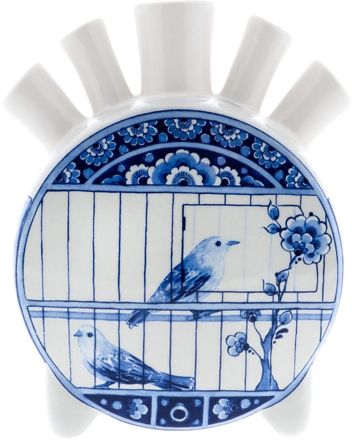 Heinen Delfts Blauw Tulpenvaas Vogelkooi - Rond - Cabinet des Fleurs - Keramiek - 20 cm Delfts blauw