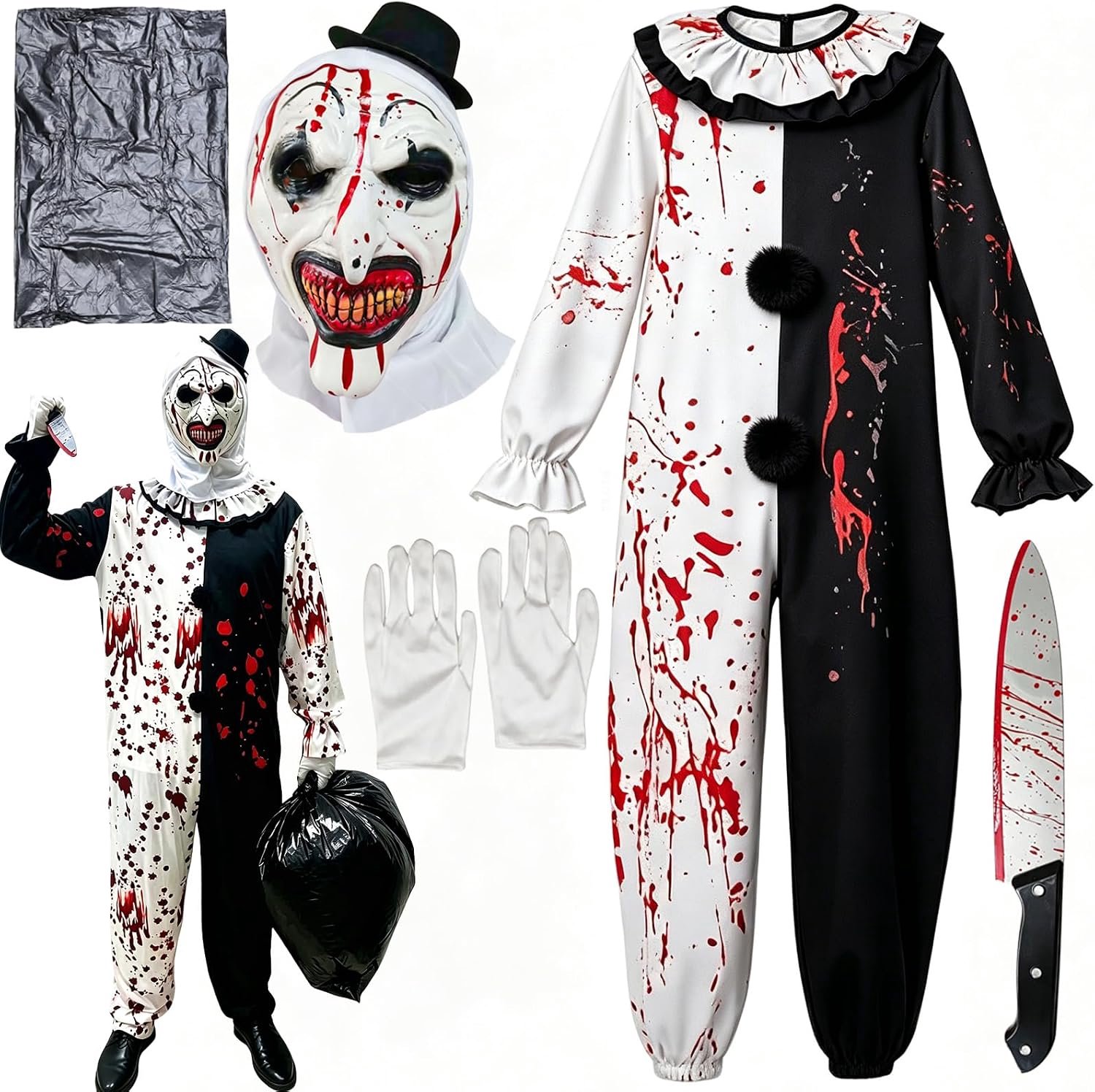 Terrifier-kostuum voor volwassenen – Art the Clown-outfit