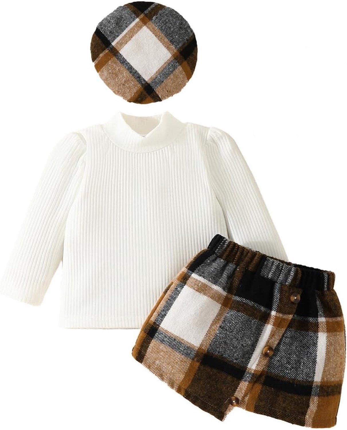 Kleding voor meisjes, kleine onderdelen, ruitpatroon, minirok, baret