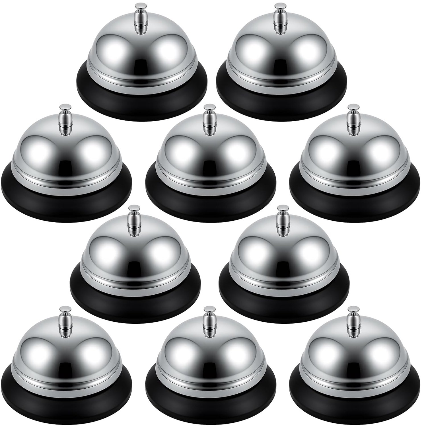 10 stuks tafelbel metalen tafelbel, zilveren receptieklok, hotelbel, receptiebel met knapperige bel voor restaurants, hotels, bars, keukens