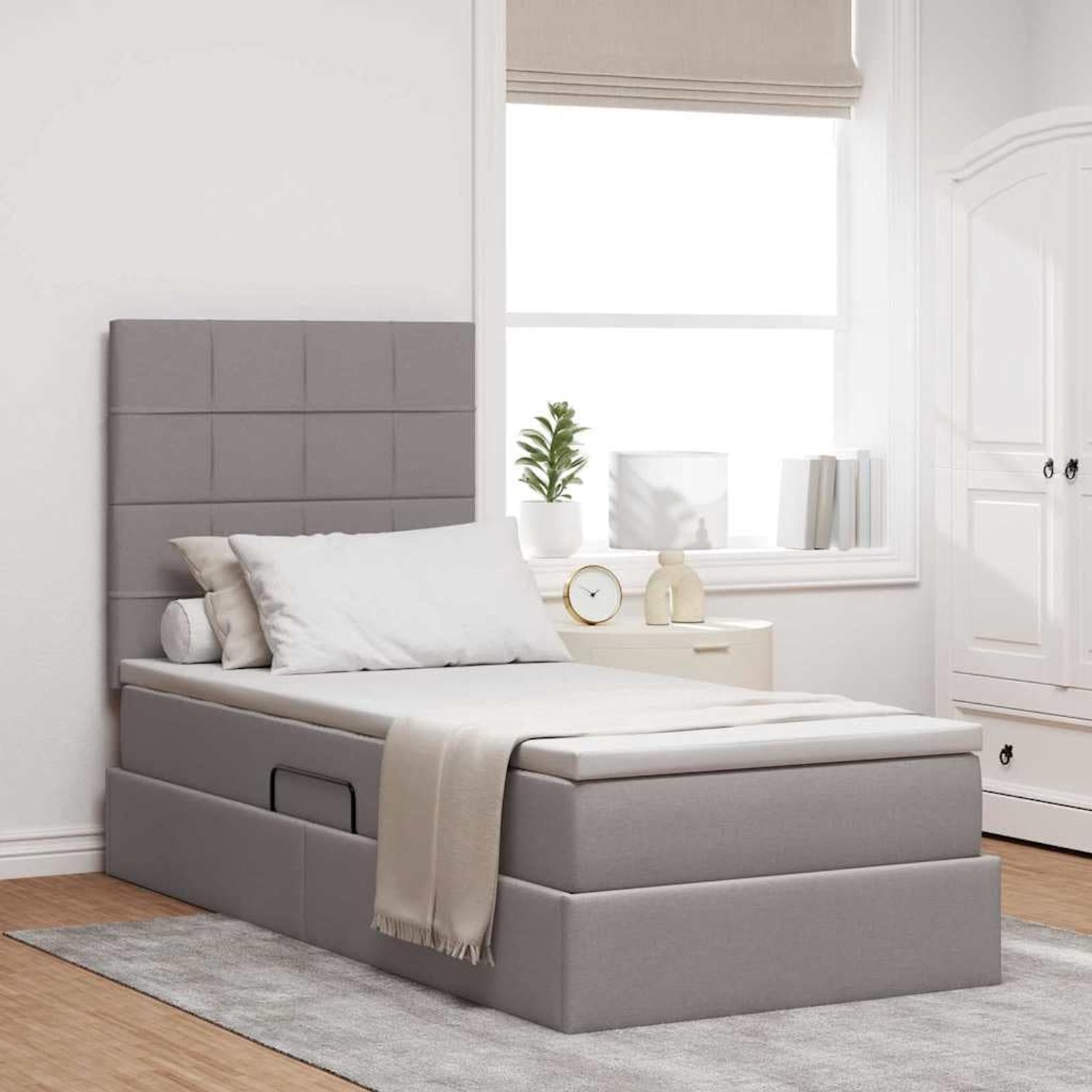 Lederen opbergbed met hydraulisch liftmechanisme Taupe 90 x 200 cm