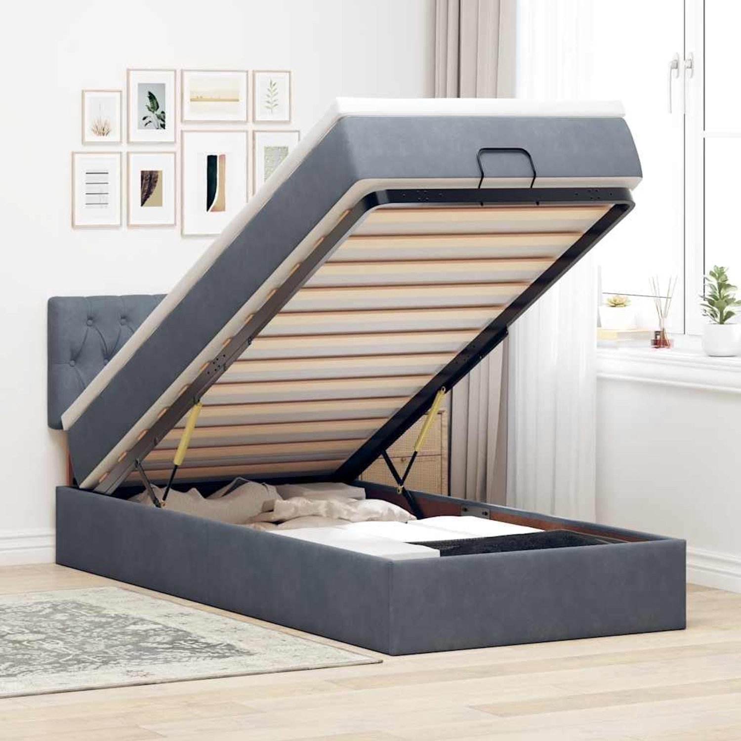 Opbergbed pocketvering donkergrijs 90x190 cm