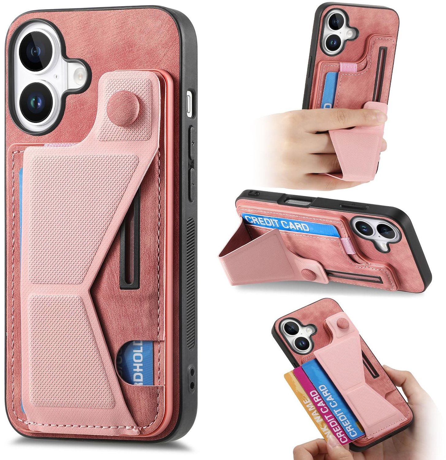 iPhone 16 Hoes - Ultra Dun PU/TPU Leer met Kaartsleuven - Roze