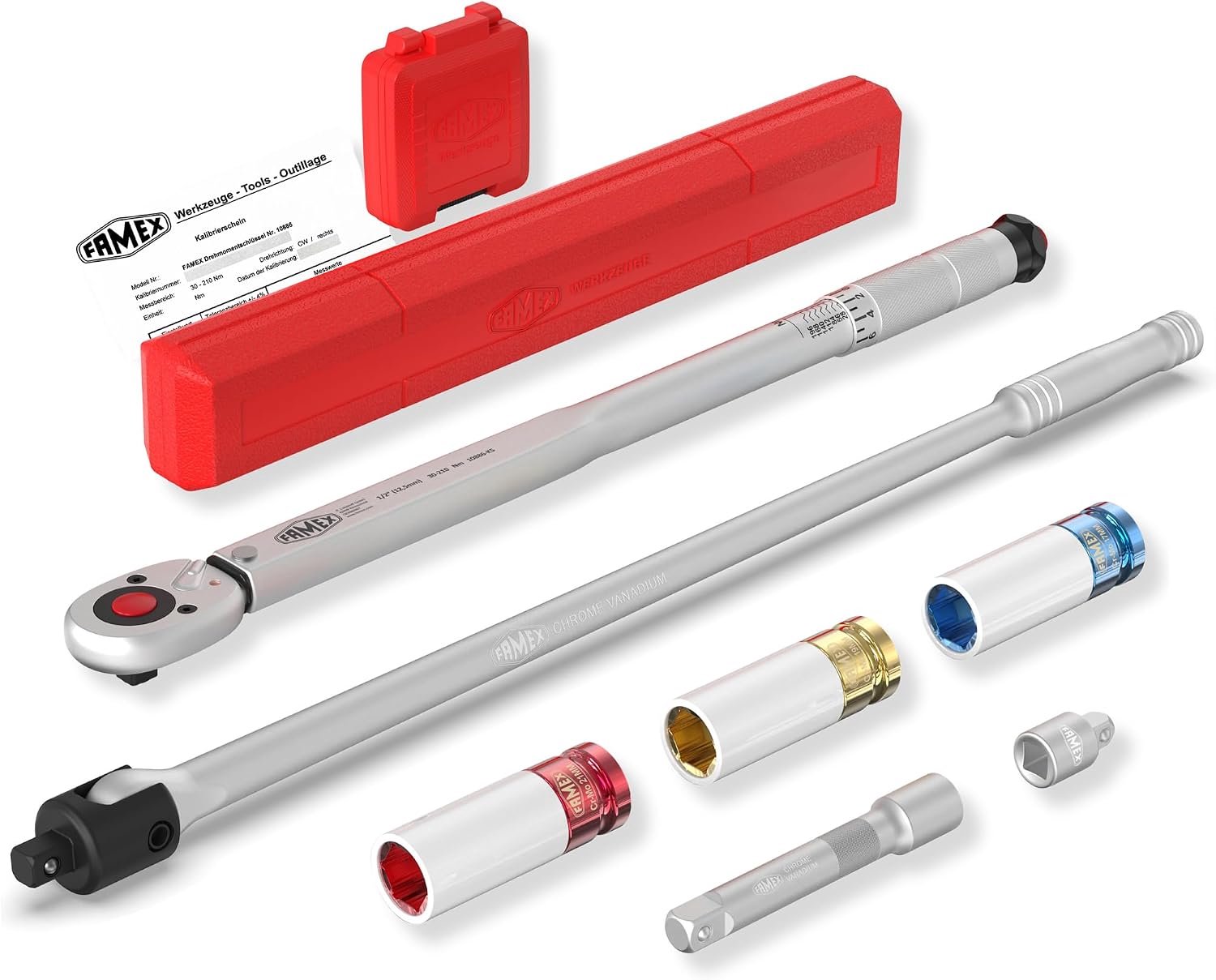 FAMEX Momentsleutel Wielset 1/2" 30-210 Nm met Kunststof Dopsleutels