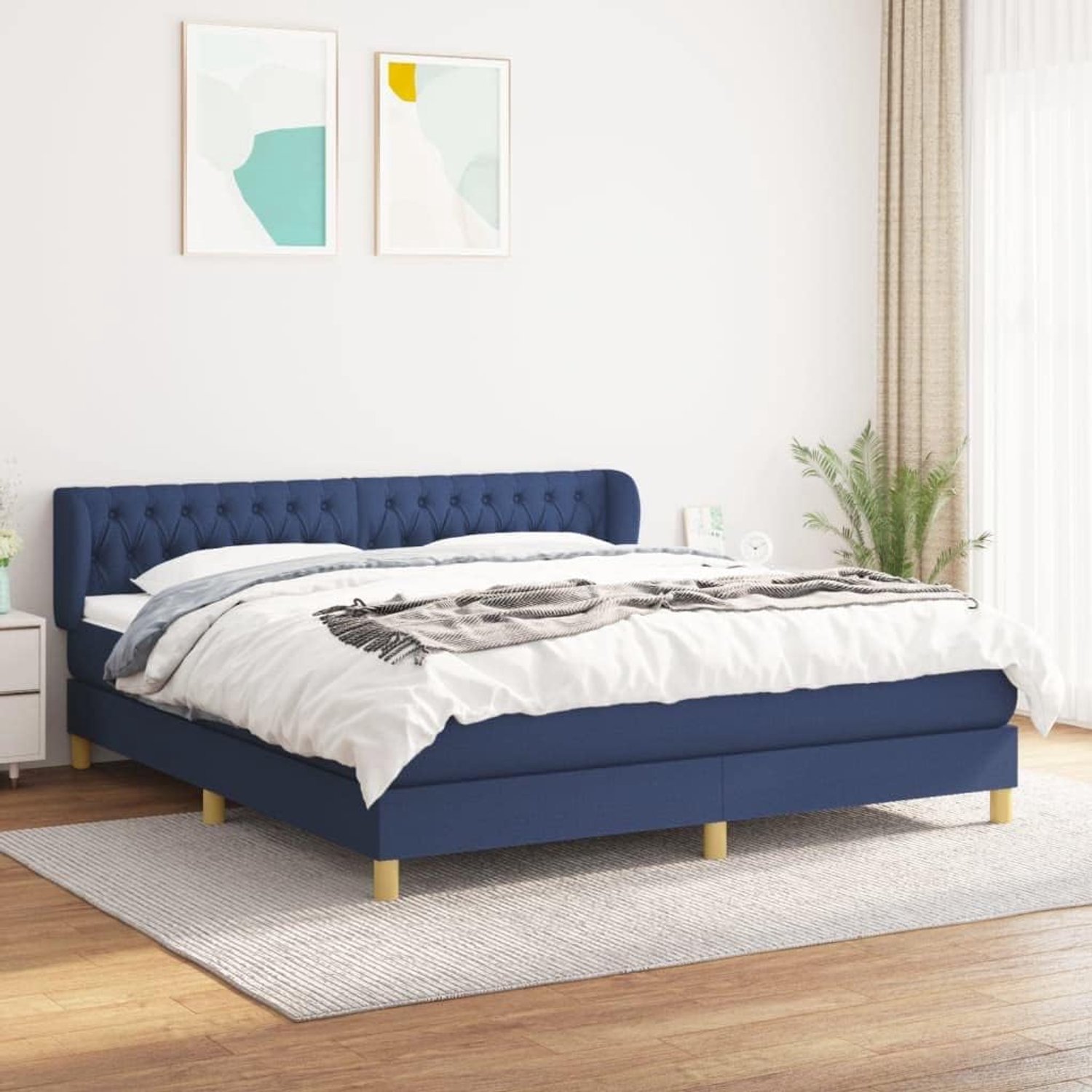 Stof Verstelbaar hoofdbord Pocketvering matras Blauw 180x200 cm