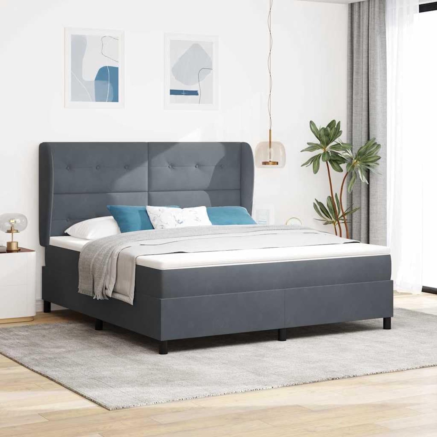 Verstelbaar hoofdbord Modern Boxspring Donkergrijs 180x200cm