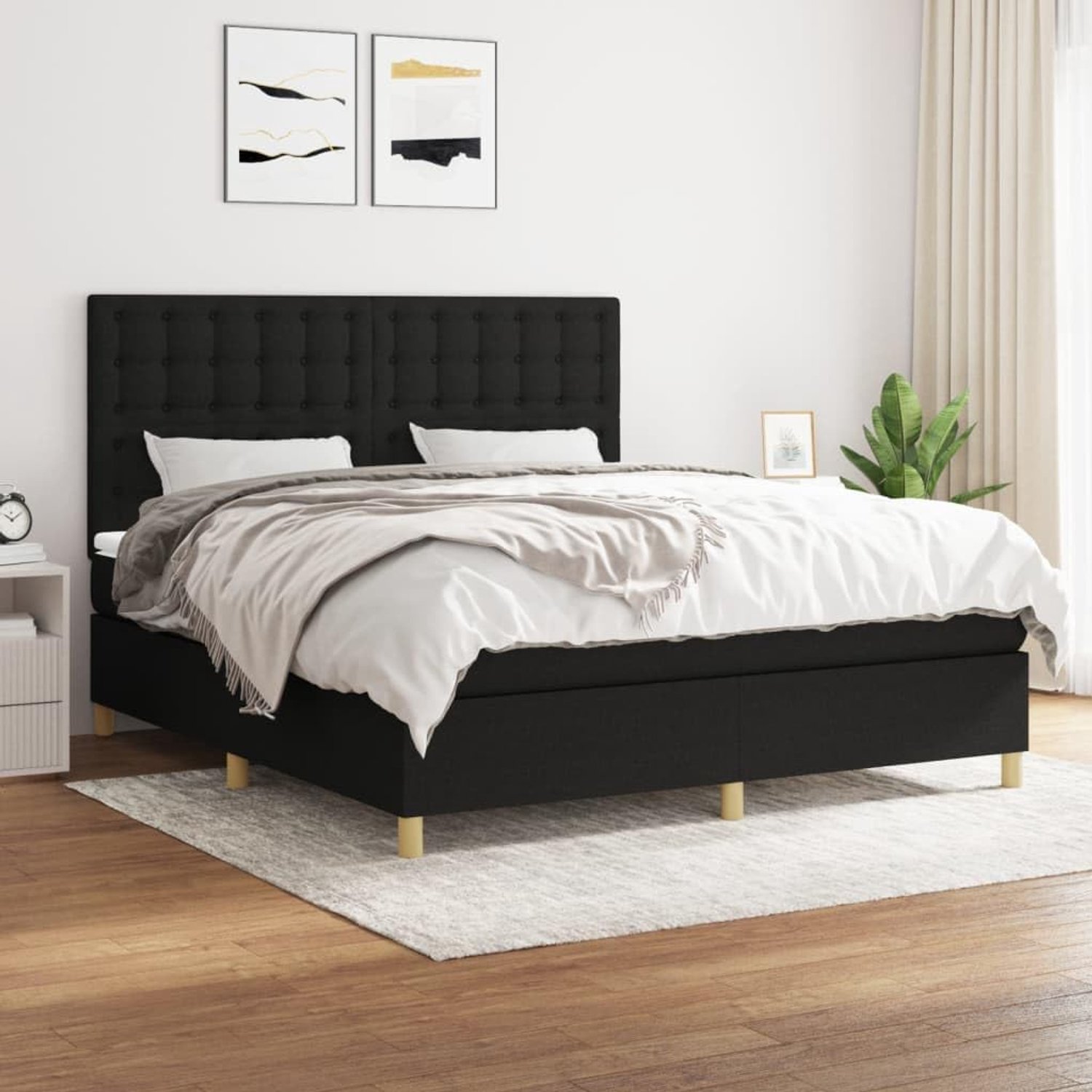 Stof Verstelbaar hoofdbord Boxspringbed Zwart 180x200 cm