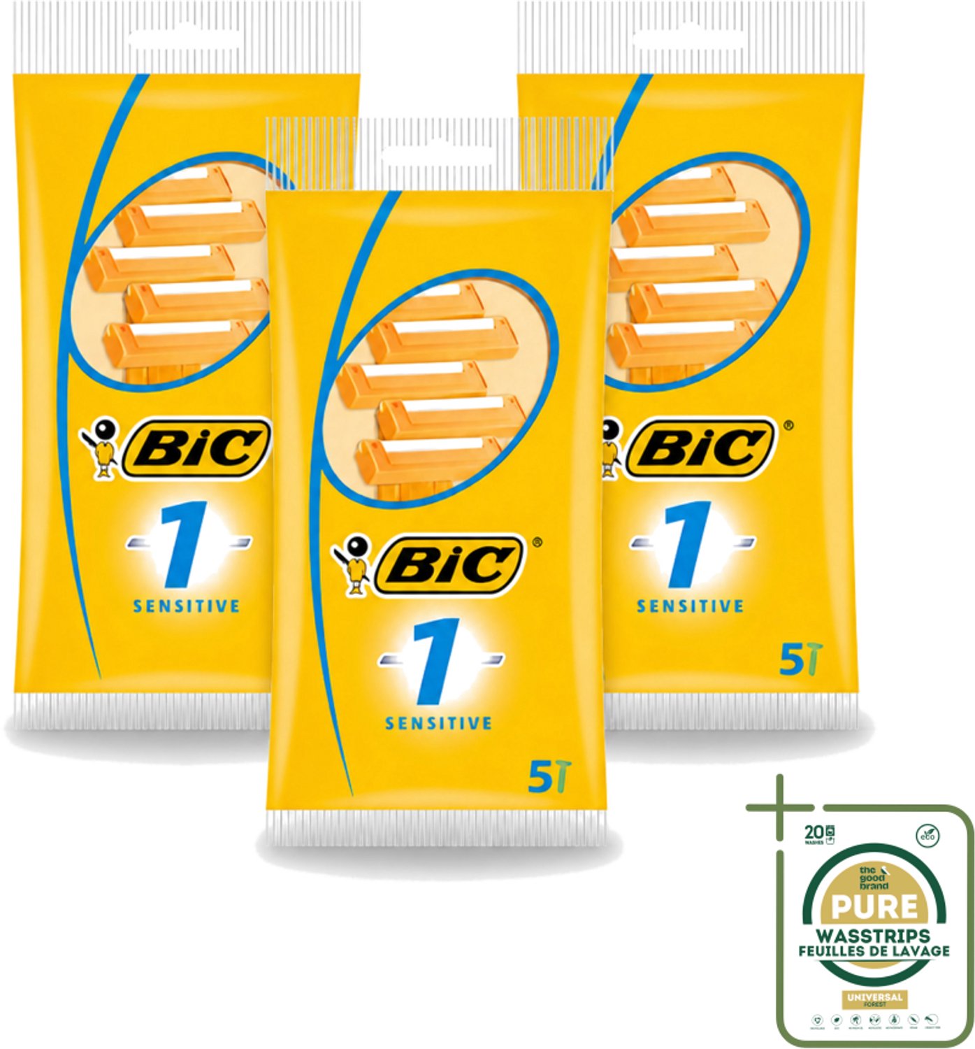 3 x Bic - Scheermesjes - Sensitive - Enkel Mesje - Wegwerpmesjes - 5 Scheermesjes - Wasstrips - Scheermesje - Wegwerpscheermesje - Gevoelige Huid - Roestvrij Staal - Polymerische Bekleding