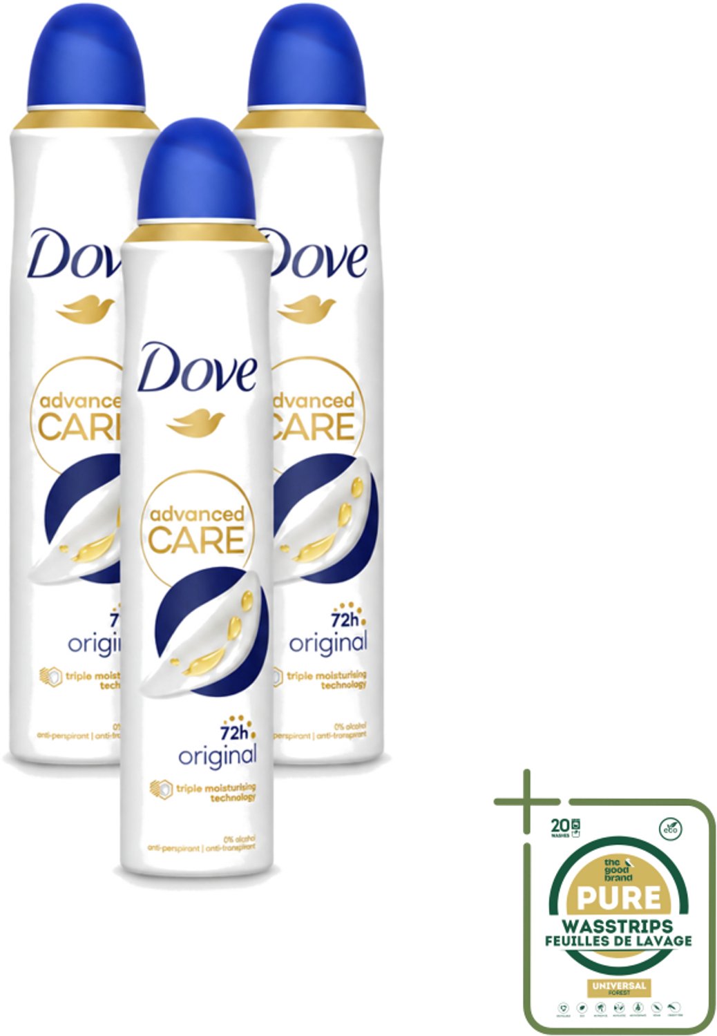 3 x Dove - Deodorant - Spray Advanced Care - Frisse en langdurige bescherming - 200 ml - Wasstrips - Dove Deodorant Spray - Anti-transpirant Spray - Huidverzorging - Zweet En Geur Bescherming - Triple Moisturising