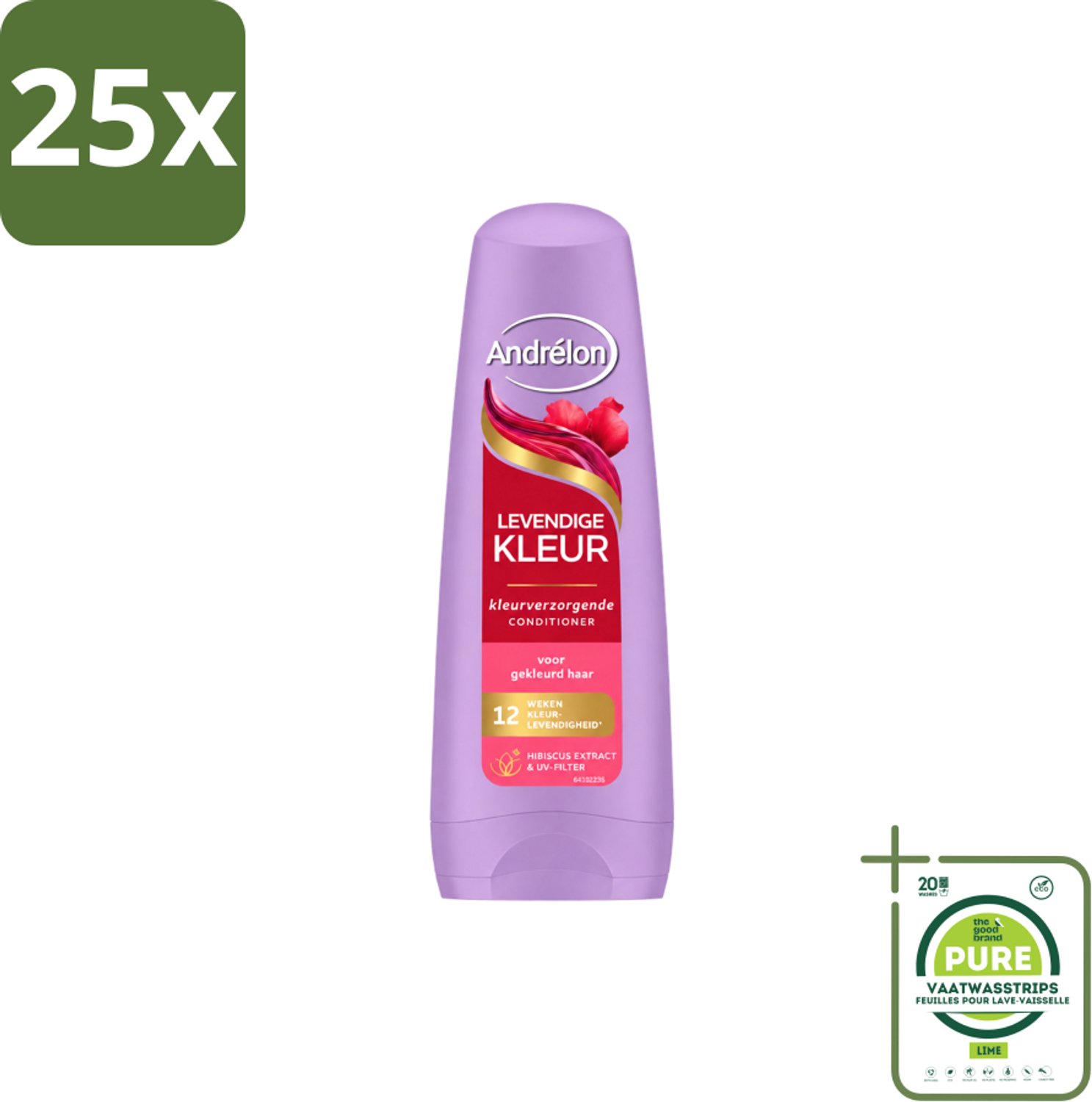25 x Andrélon – Conditioner – Levendige Kleur – 200 ml - Grootverpakking - Vaatwasstrips - Kleurvervanging - Haarkleur Beschermen - UV-filter - Hibiscus-extract - Haar Verzorgen