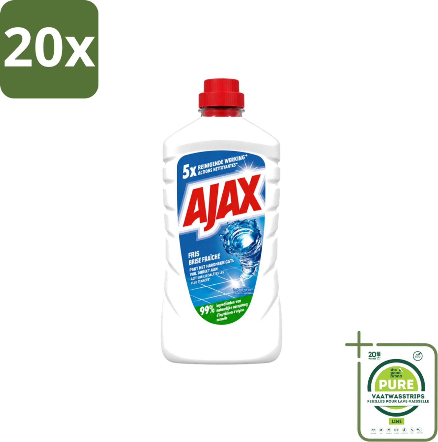 20 x Ajax – Allesreiniger – Fris – 1000 ml - Grootverpakking - Vaatwasstrips - Allesreiniger - Frisheid - Reinigen - Schoonmaken - Vet Verwijderen