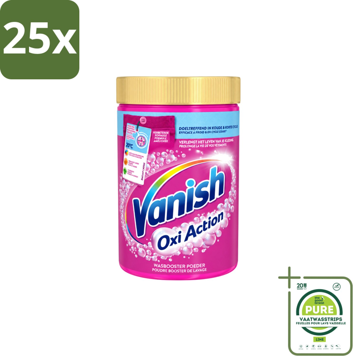 25 x Vanish – Wasbooster Poeder – Oxi Action Gekleurde & Witte Was – 710 g - Grootverpakking - Vaatwasstrips - Wasbooster Poeder - Vlekverwijderaar - Bleekvrije Was - Zuurstofwerking - Koud Water Was