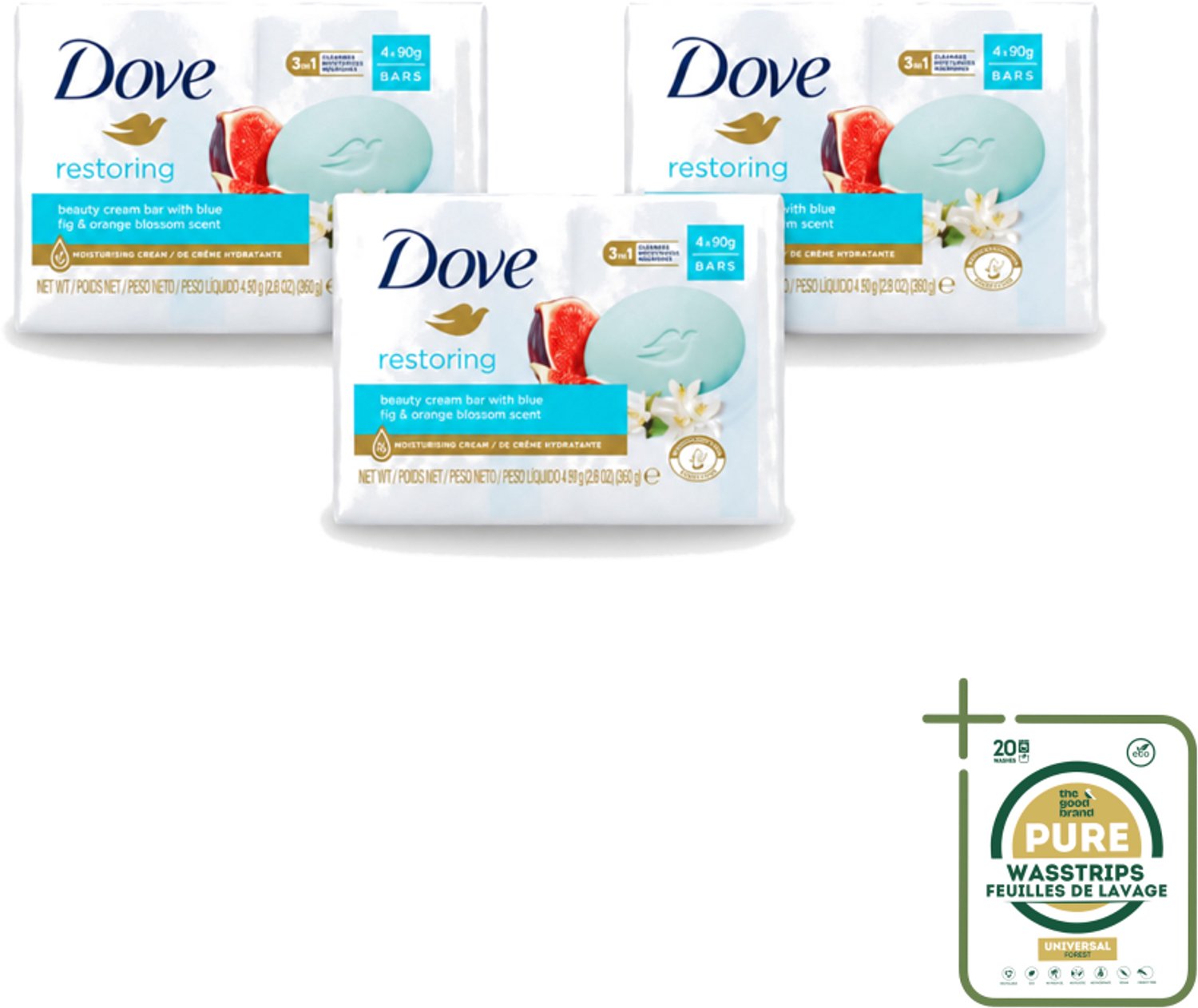 3 x Dove – Zeep – Go Fresh Restore – 4 x 90 g - Wasstrips - Zeep - Handen Reinigen - Lichaam Reinigen - Frisse Geur - Milde Zeep