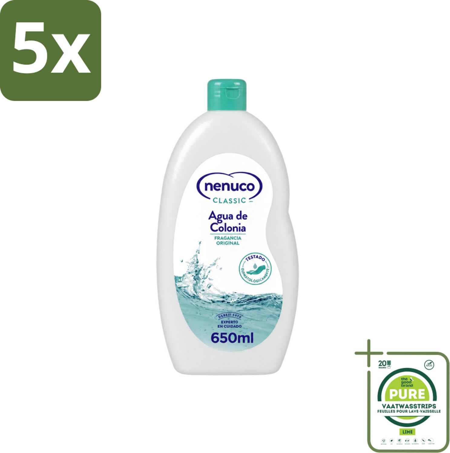 5 x Nenuco – Eau de Cologne – Klassiek – 650 ml - Grootverpakking - Vaatwasstrips - Agua De Colonia - Kinderparfum - Frisheid - Poederige Geur - Citrus
