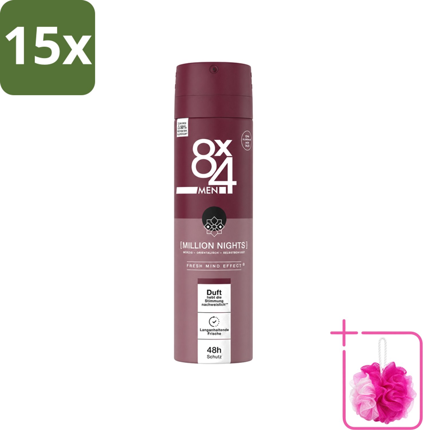 15 x 8 x 4 Deospray Men - No.18 Millions Nights - Deodorant - Voor Heren - 150 ml - Bulkverpakking - Deodorant voor heren - Douchemop - Avondgeur