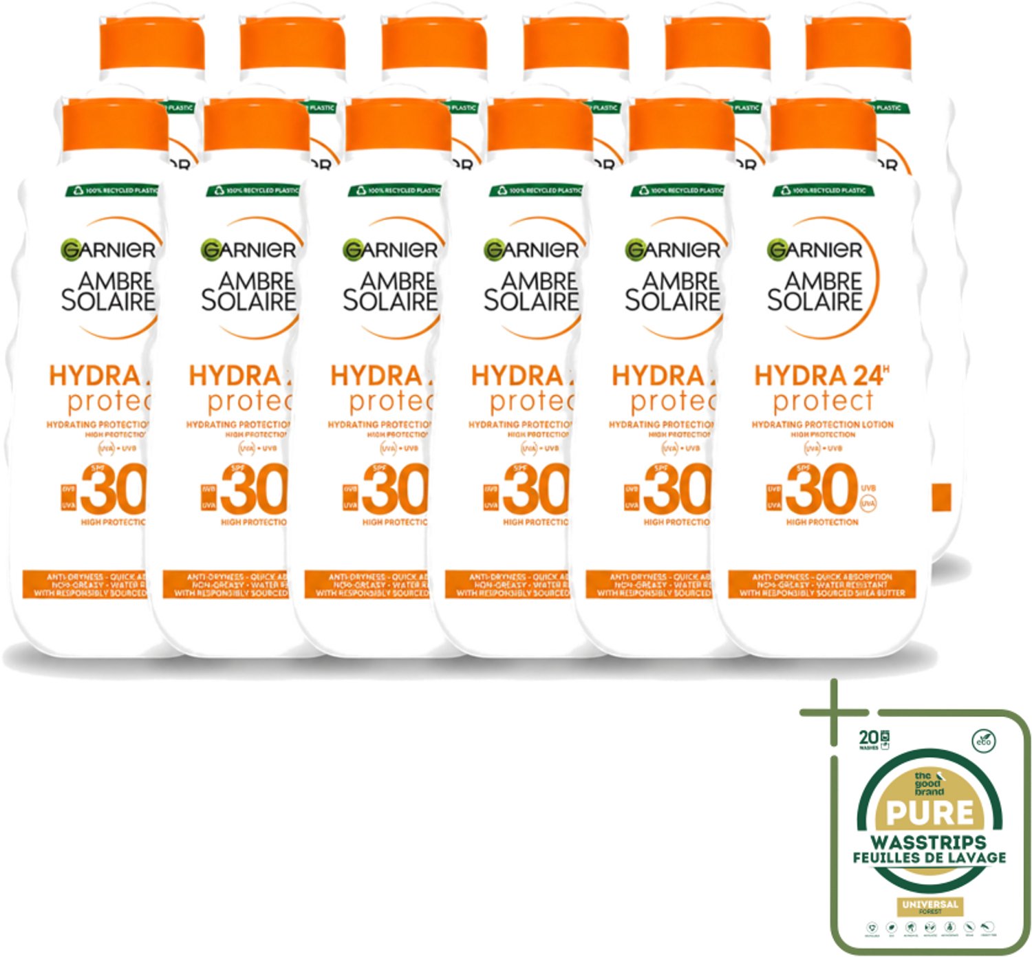 12 x Garnier - Ambre Solaire - Hydraterende Zonnebrand Melk - SPF 30 - 200 ml - Wasstrips - Zonnescherm - Zonnebrandmelk - Hydraterende Zonnebrandmelk - SPF 30 - Zonbescherming