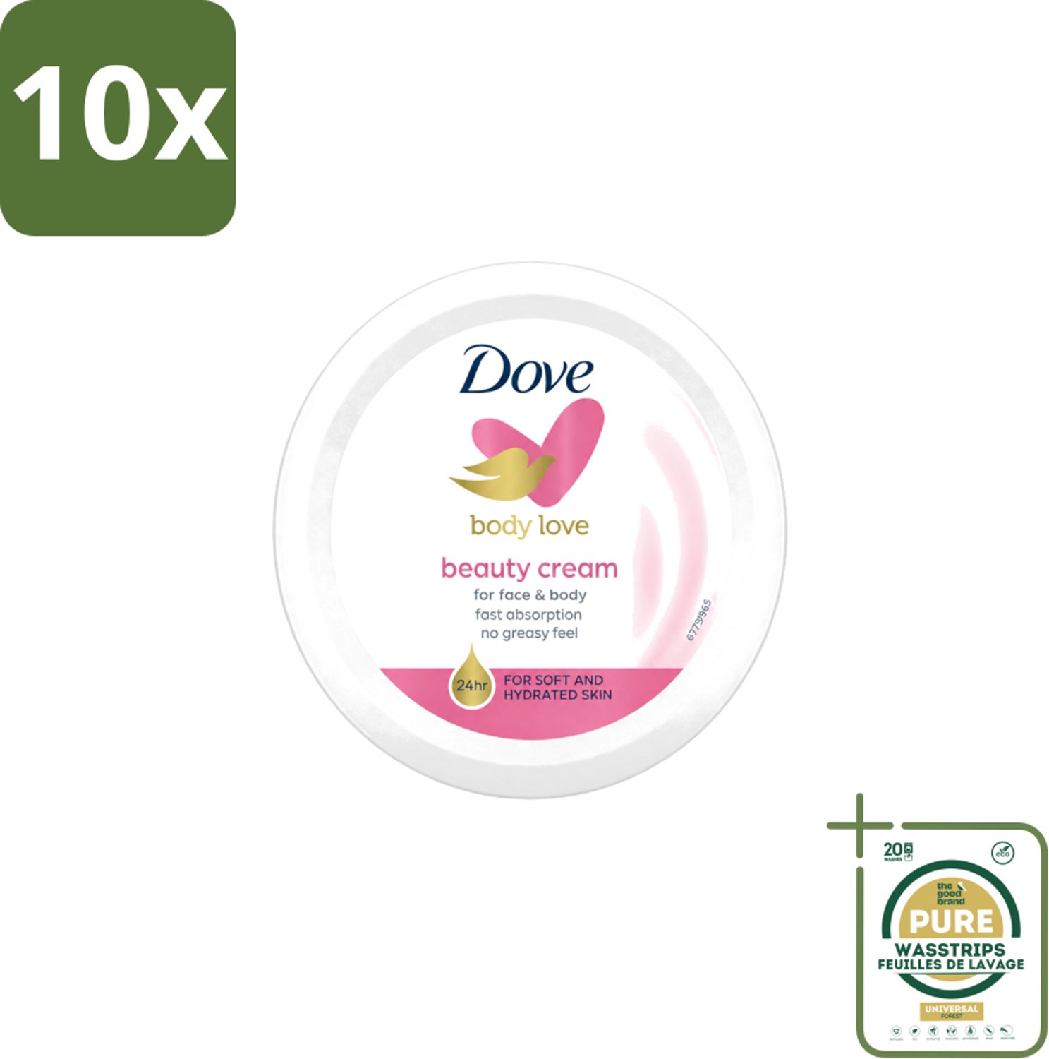 10 x Dove – Bodycrème – Beauty Cream – 75 ml - Wasstrips - Bodycrème - Hydratatie - Huid Verzorging - Gezicht Verzorging - Handen Verzorging