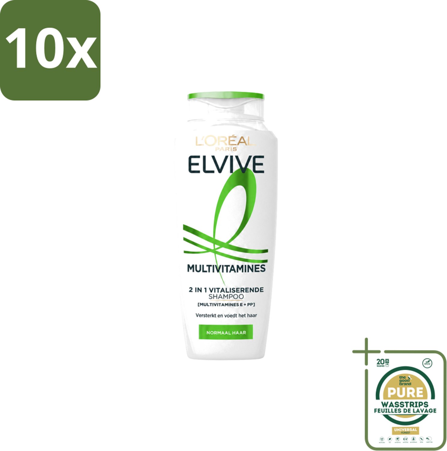 10 x L’Oréal Paris Elvive – Shampoo – Multivitamines 2-in-1 – 250 ml - Wasstrips - Shampoo - Multivitamines - Krachtig Haar - Vitaliteit - Verzorging