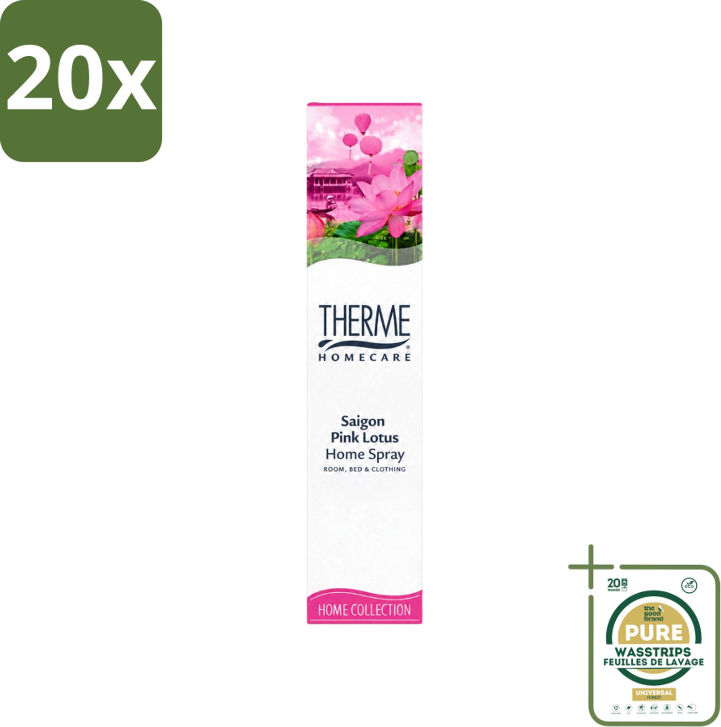 20 x Therme - Interieurspray - Saigon Pink Lotus - Oosterse Romantiek in Huis - 60 ml - Wasstrips - Interieurspray - Oosterse Geur - Roze Lotus - Amber - Vanille