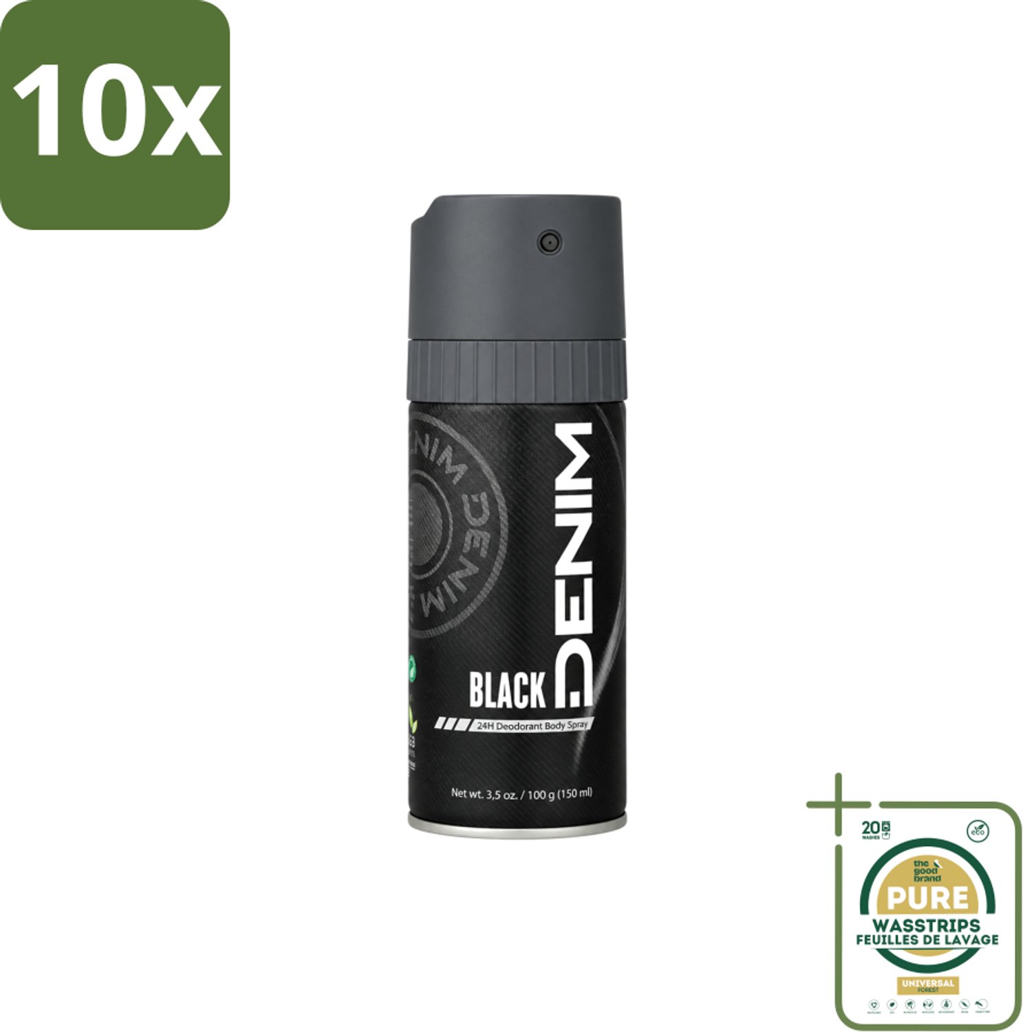 10 x Denim - Deodorant Aerosol - Black Geur - Voor Mannen - 150 ml - Wasstrips - Deodorant Spray Mannen - Deodorant Spray - Deodorant Aerosol - Deodorant Spray 150 Ml - Deodorant Spray Denim Black