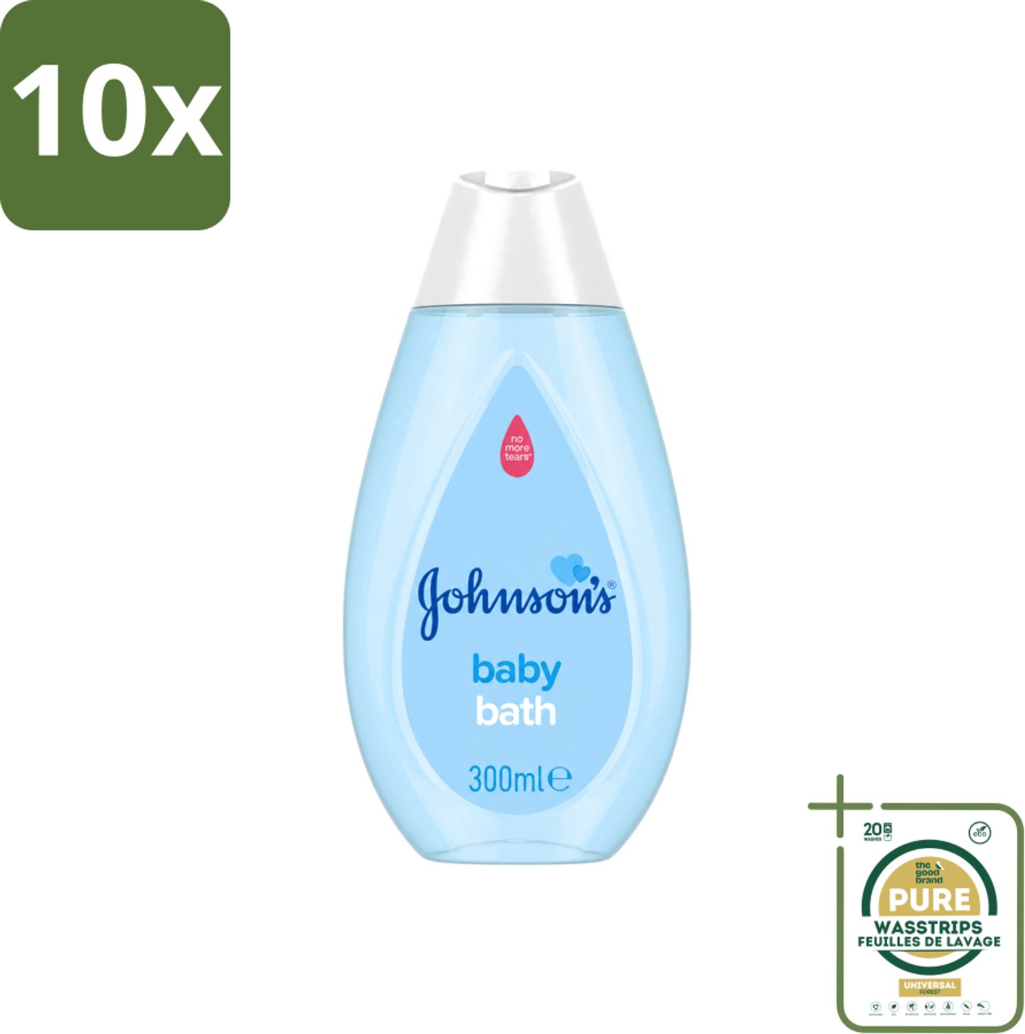 10 x Johnson's - Baby Bath - Puur & Zacht - 300 ml - Wasstrips - Baby Bad - Baby Zeep - Babyhuid Verzorging - Zachte Babyzeep - Milde Babyzeep