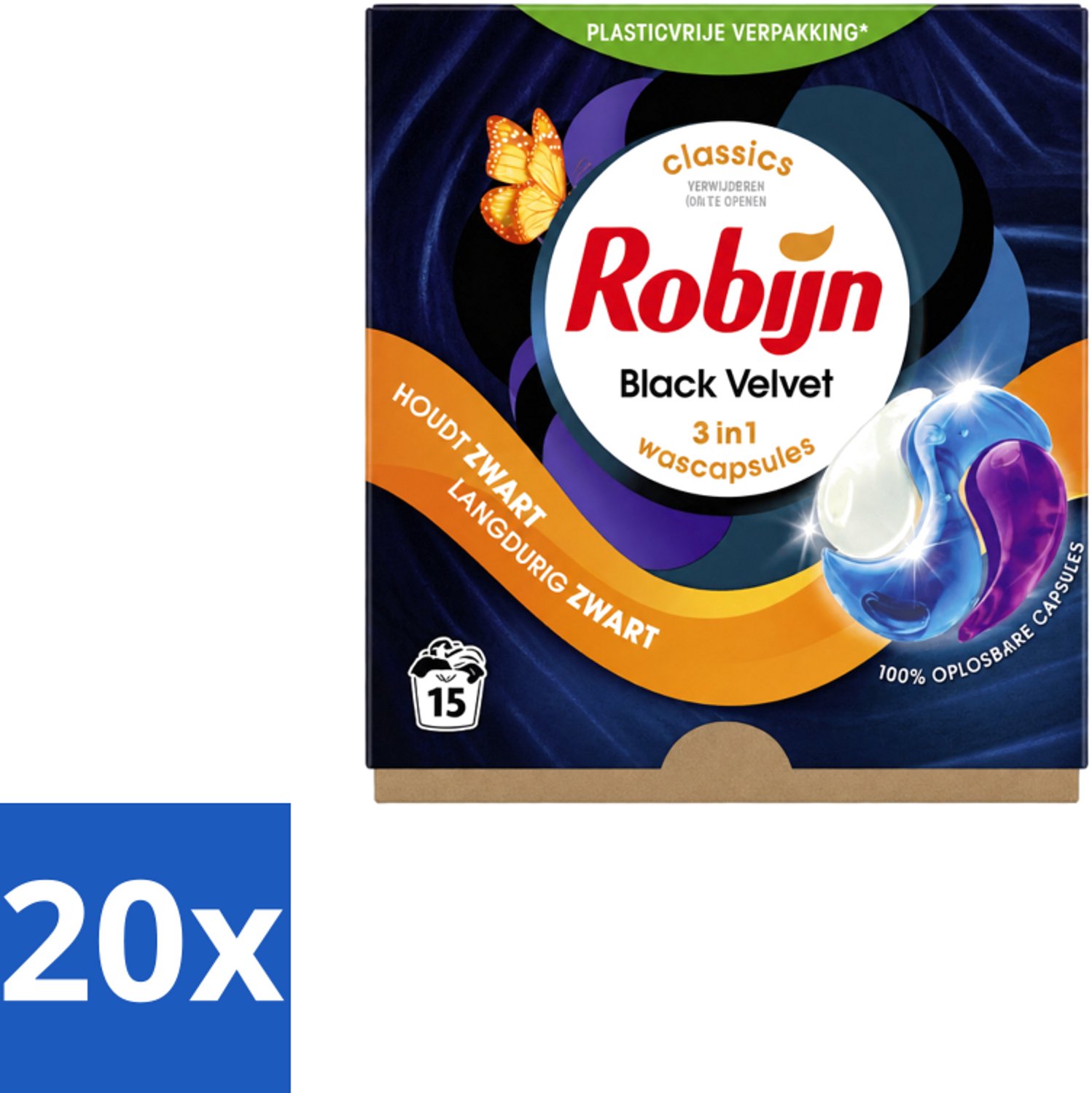 20 x Robijn – 3-in-1 Wascapsules – Black Velvet – 15 capsules - Voordeelverpakking - 20 stuks