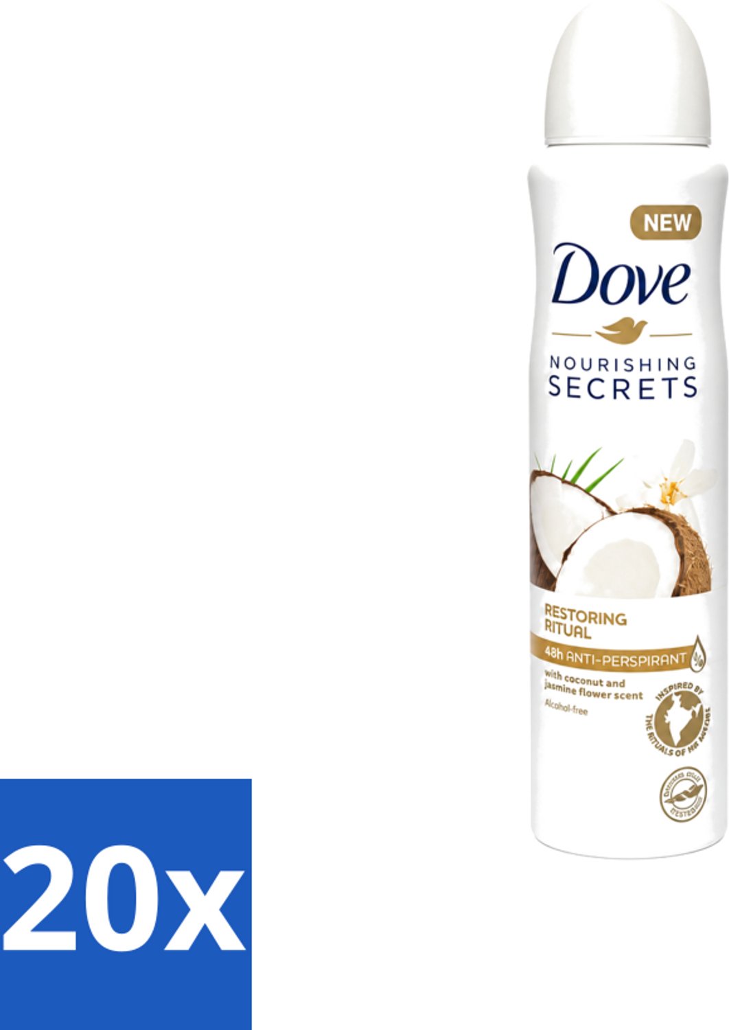 20 x Dove – Deodorant Spray – Restoring Ritual Cocos & Jasmijn – 150 ml - Voordeelverpakking - 20 stuks