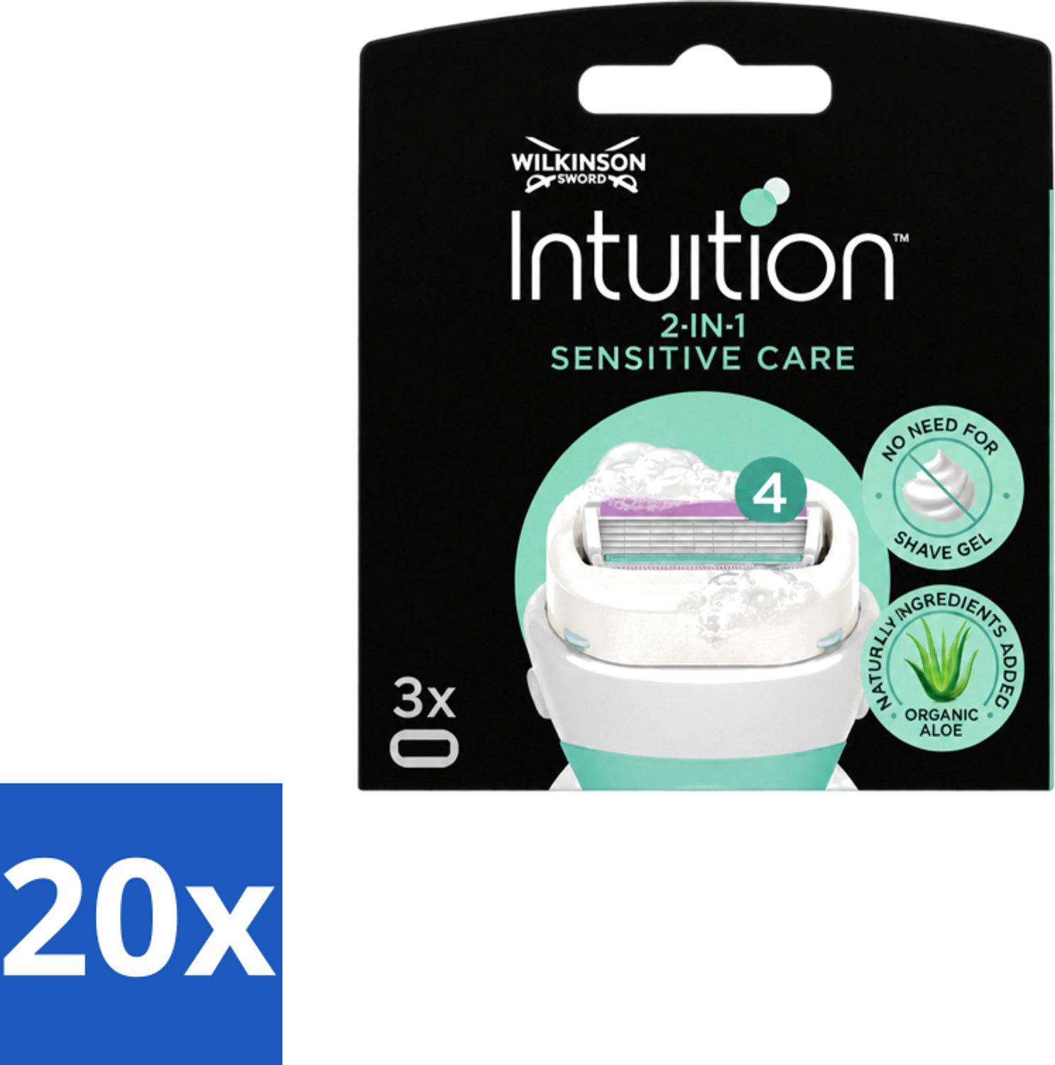 20 x Wilkinson – Scheermesjes – Intuition Dry Skin Sensitive Care – 3 Scheermesjes - Voordeelverpakking - 20 stuks