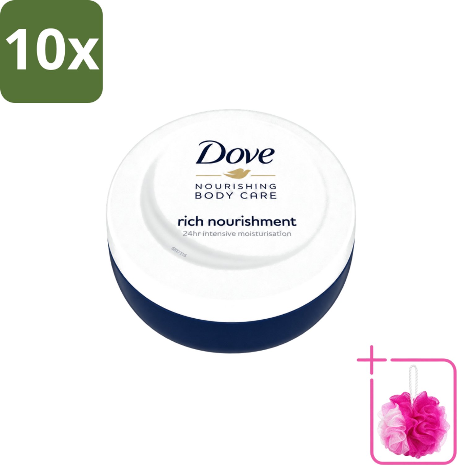 10 x Dove – Bodycrème – Voedende Crème – 150 ml - Bulkverpakking - Voedende crème - Douchemop - Huid verzorging