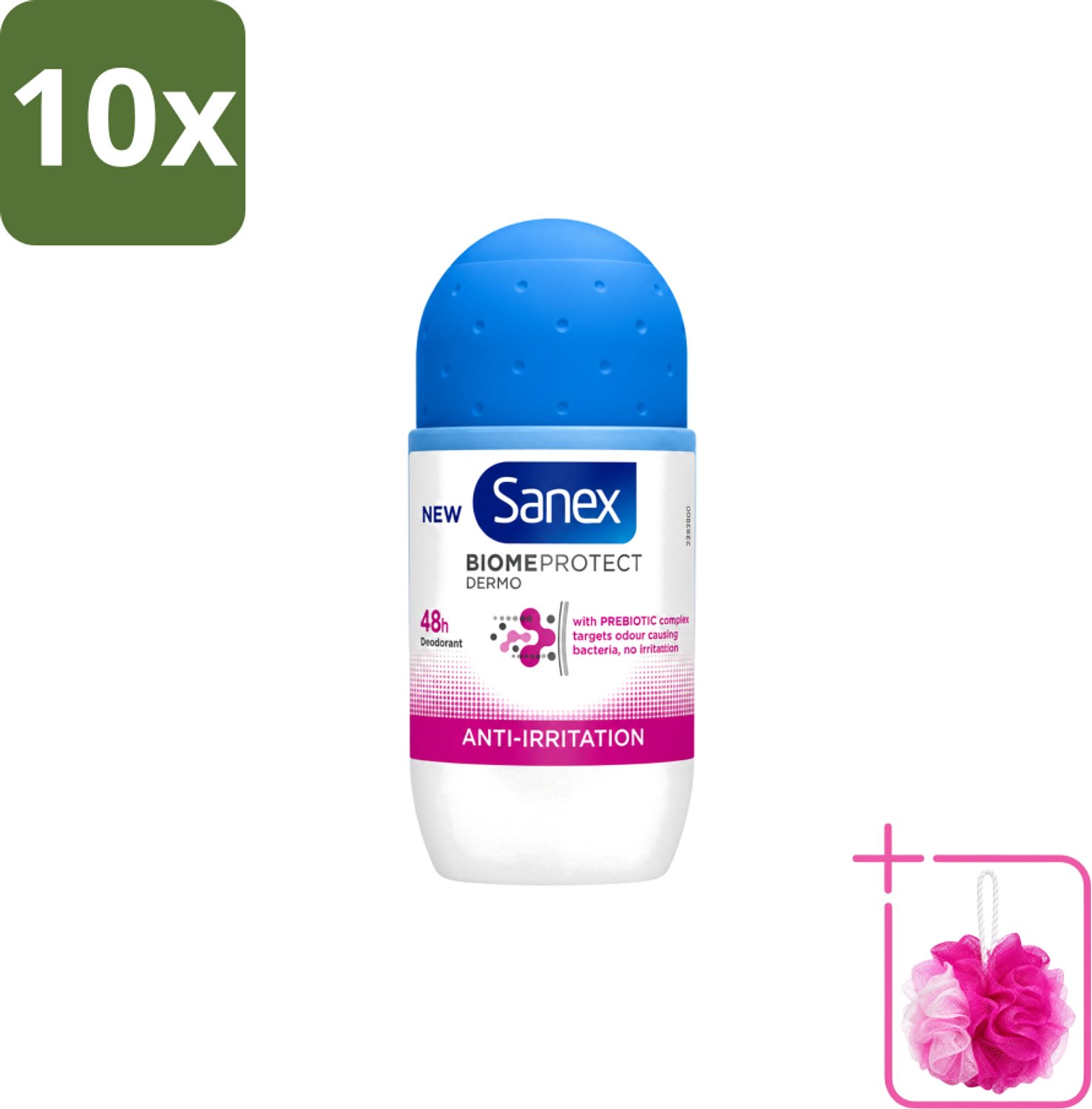 10 x Sanex – Deo Roll-on – BiomeProtect Dermo Anti-Irritation – 50 ml - Bulkverpakking - Gevoelige huid - Douchemop - Anti-irritatie