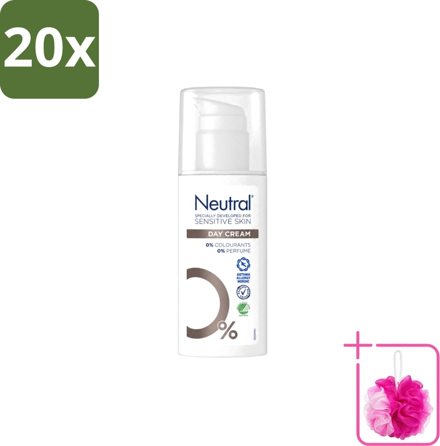 20 x Neutral – Dagcrème – Parfumvrij – 50 ml - Bulkverpakking - Gevoelige huid - Douchemop - Dagcrème
