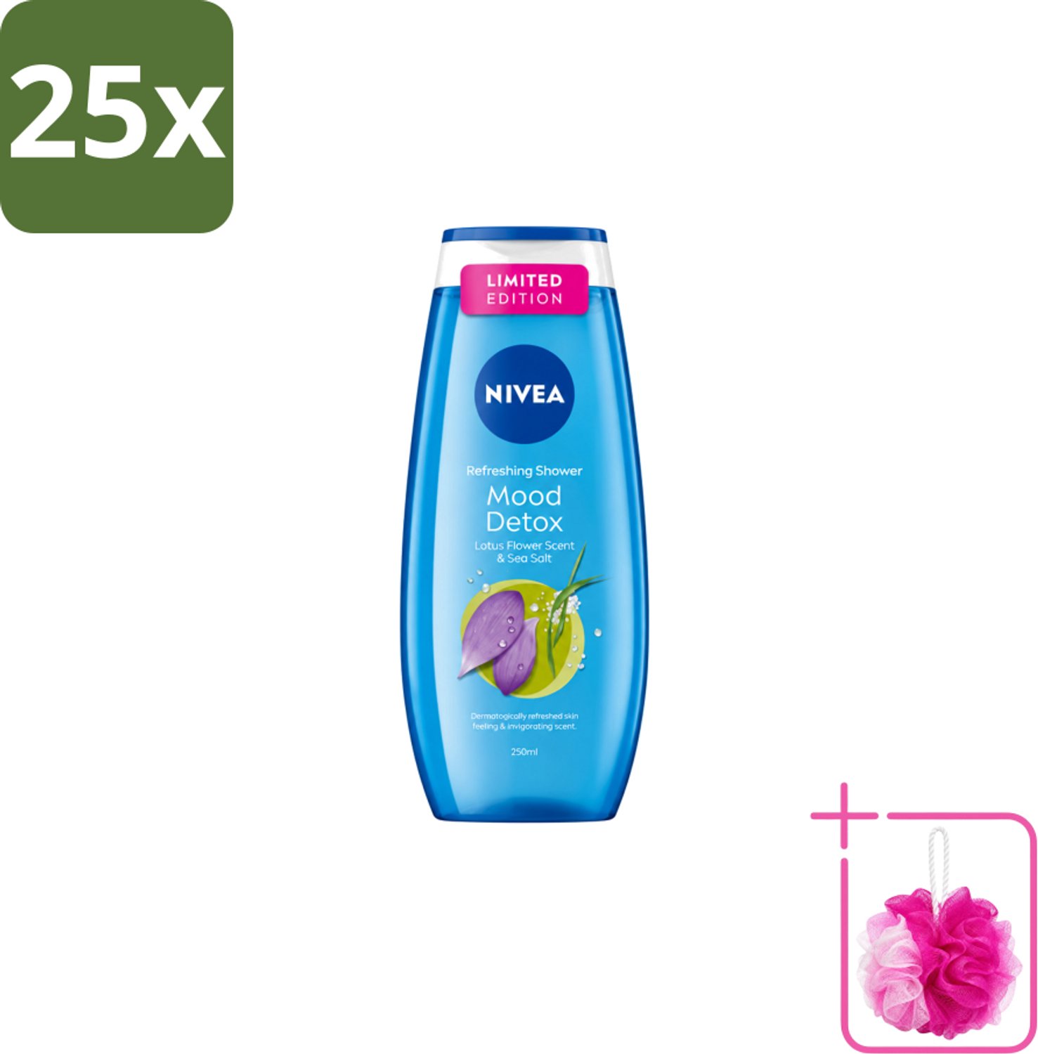 25 x Nivea – Douchegel – Creme Mood Detox – 250 ml - Bulkverpakking - Douchegel - Douchemop - Zeezout