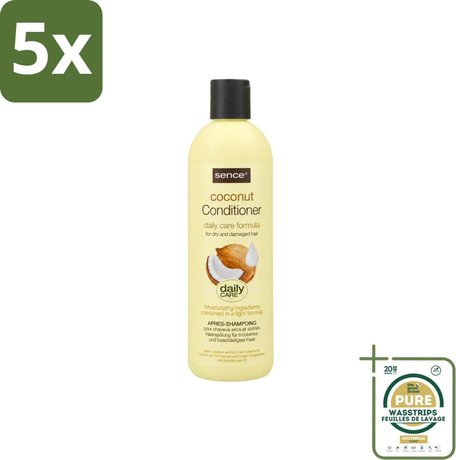 5 x Sence – Conditioner – Coconut – 400 ml - Wasstrips - Conditioner Voor Droog Haar - Kokos Conditioner - Voedend Haar - Herstel Voor Beschadigd Haar - Zachte Haar