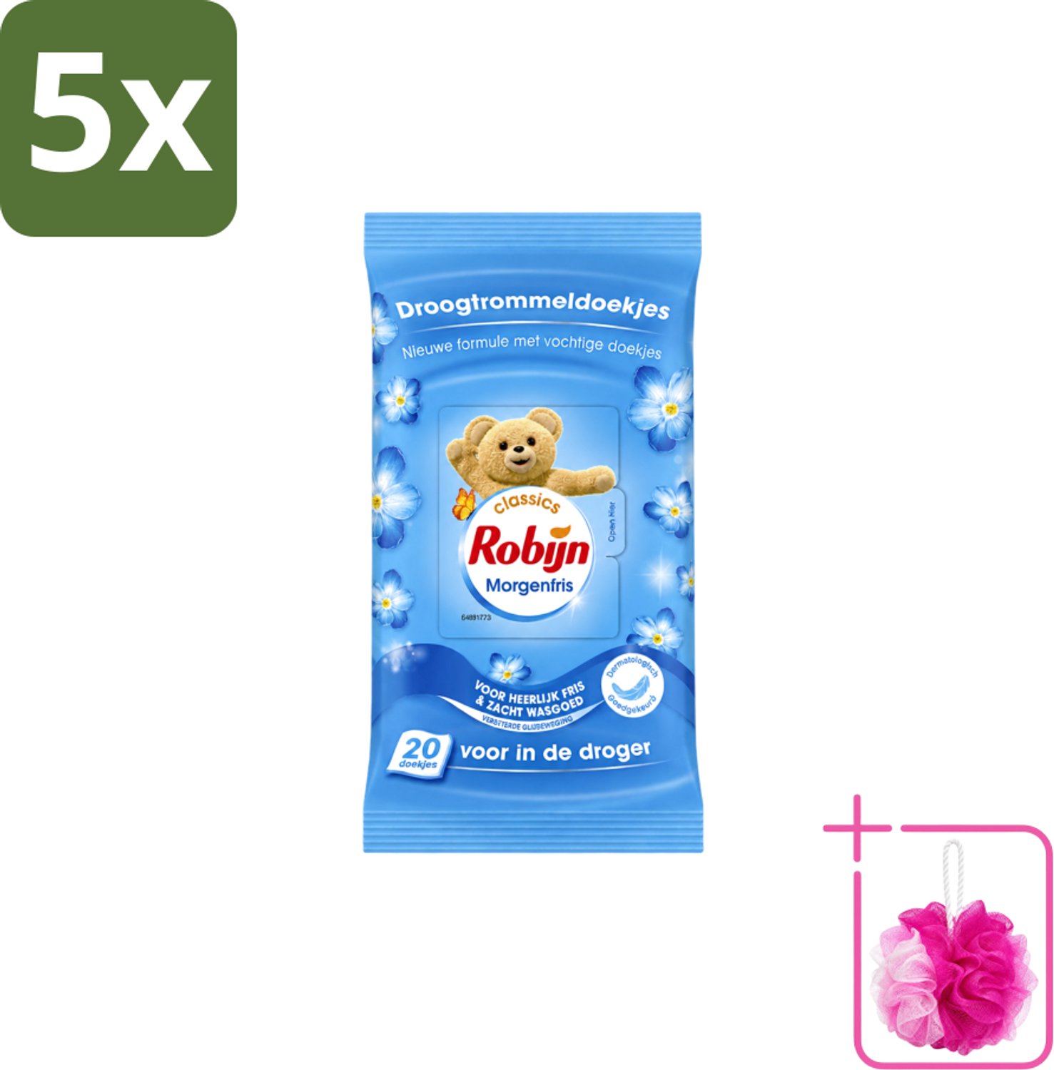 5 x Robijn – Droogtrommeldoekjes – Morgenfris - 20 Doekjes - Bulkverpakking - Droogtrommeldoekjes - Douchemop - Wasgoed drogen