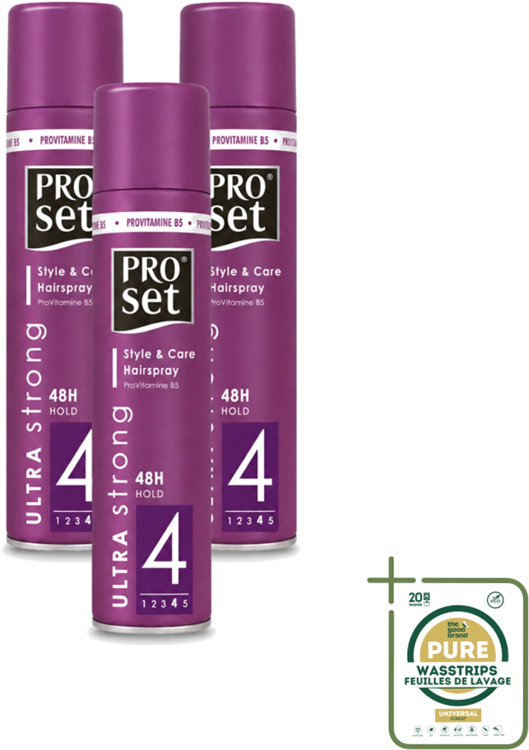 3 x Proset - Haarspray - Ultra Sterk - 48 uur Werking - 250 ml - Wasstrips - Haarspray - 48 Uur Fixatie - Ultra Sterk - ProVitamine B5 - Langdurige Fixatie