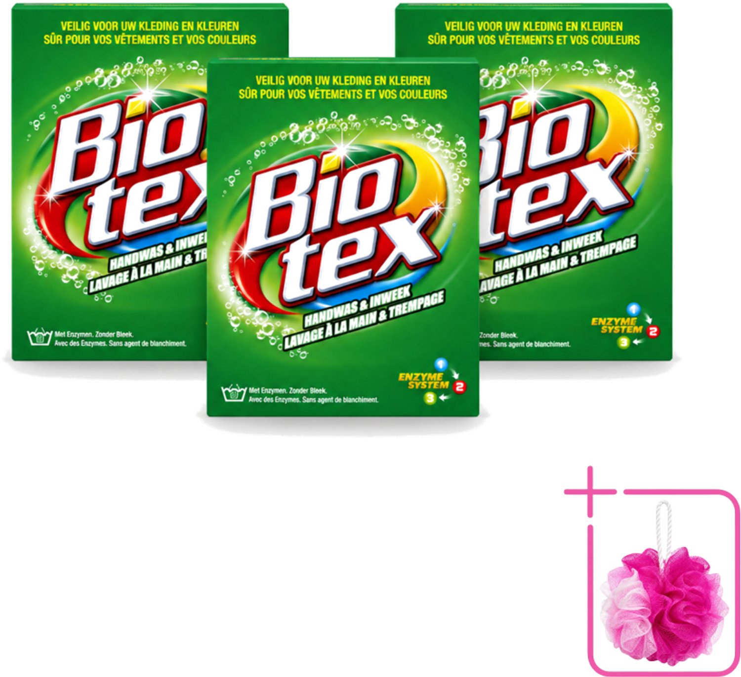 3 x Biotex - Waspoeder - Handwas & Inweek - Actieve Biologische Enzymen - 720 g - Bulkverpakking - Handwas - Douchemop - Inweek waspoeder