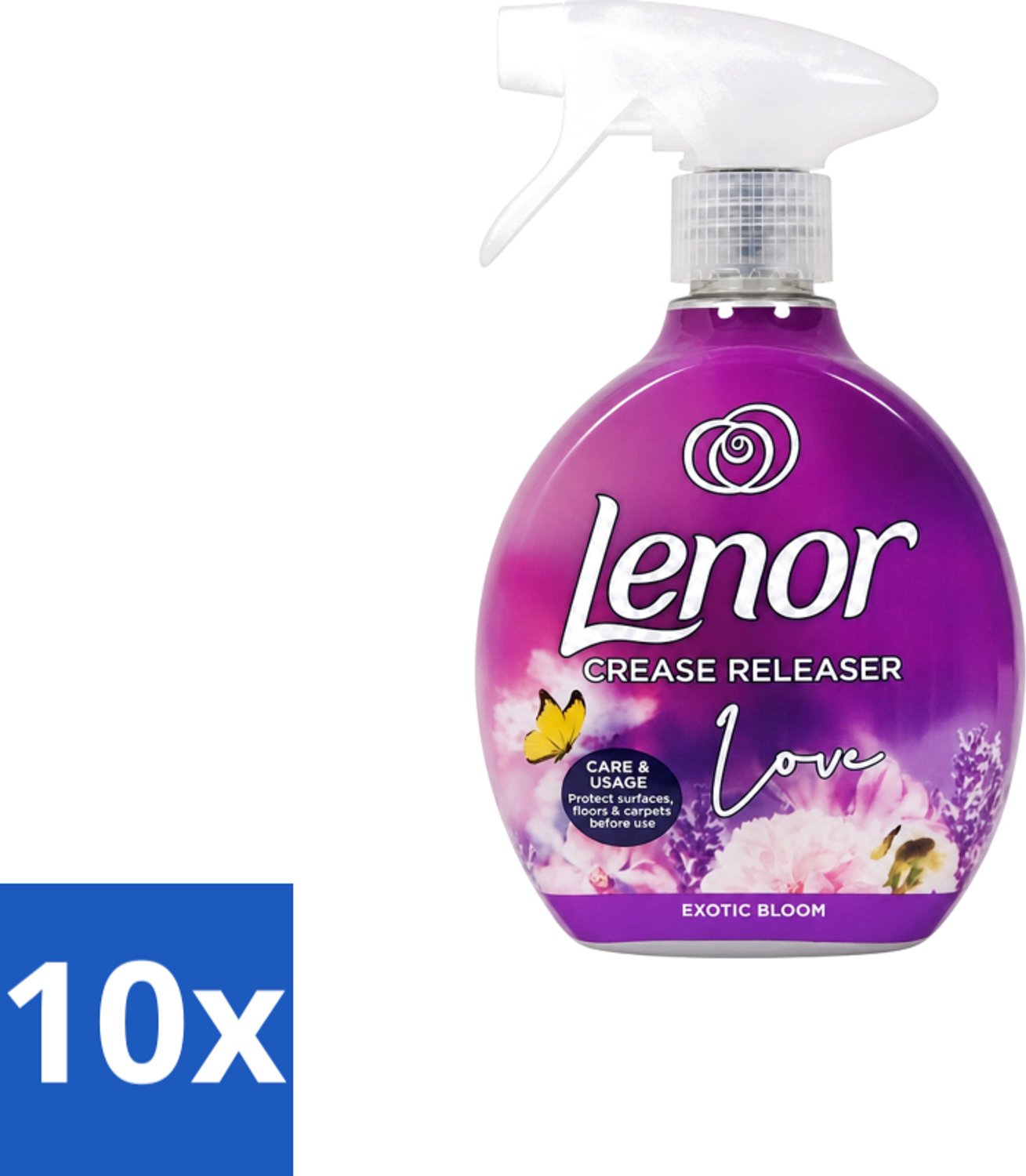 10 x Lenor – Crease Releaser Spray – Love Exotic Bloom – Kreukverwijderaar & Textielverfrisser – 500 ml - Voordeelverpakking - 10 stuks