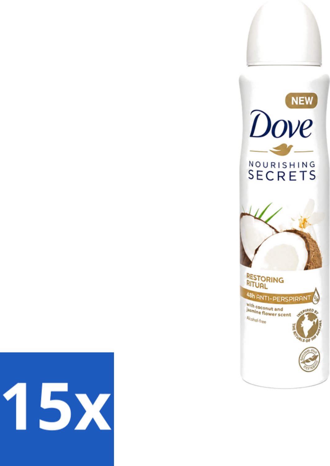 15 x Dove – Deodorant Spray – Restoring Ritual Cocos & Jasmijn – 150 ml - Voordeelverpakking - 15 stuks