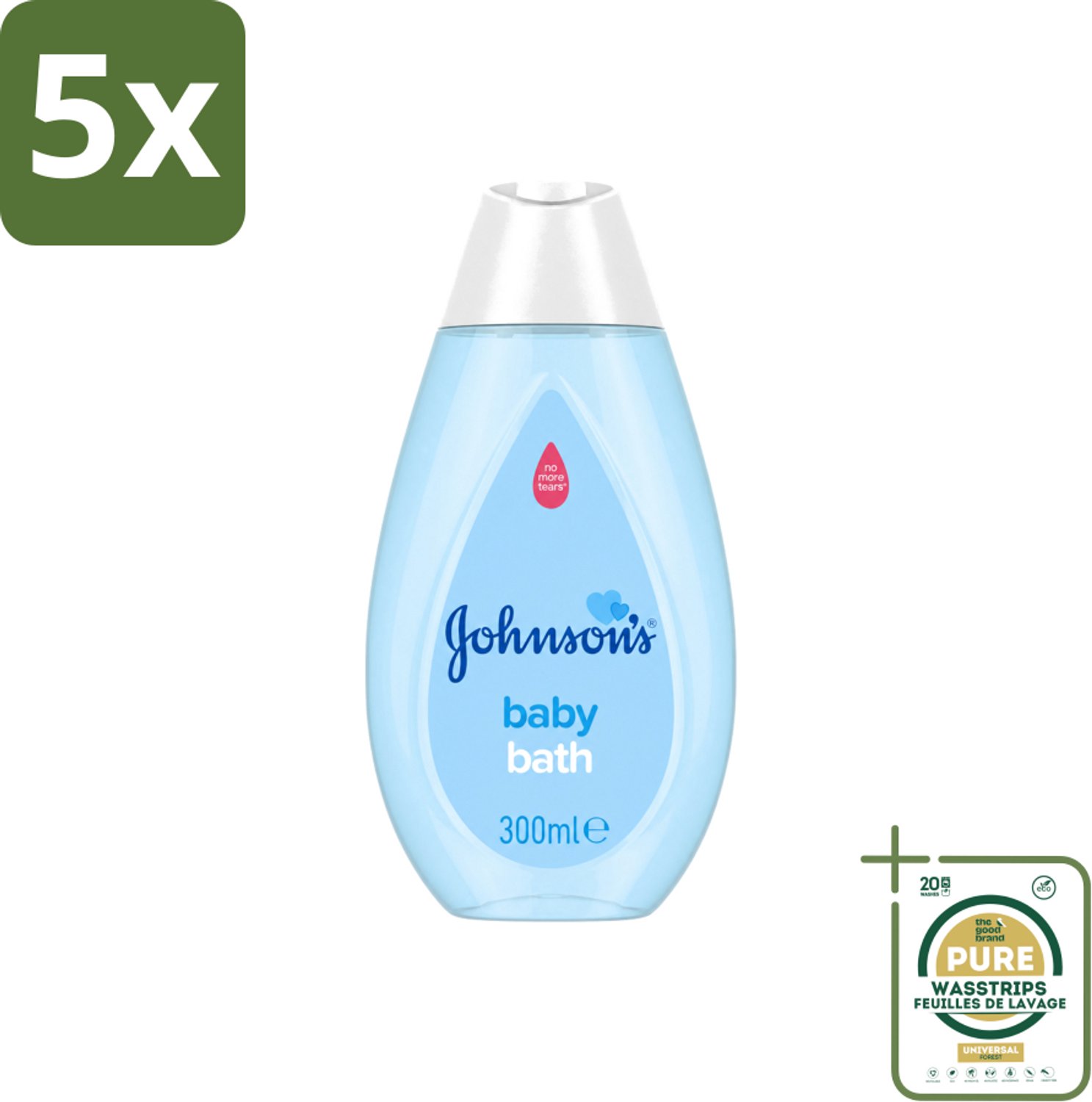 5 x Johnson's - Baby Bath - Puur & Zacht - 300 ml - Wasstrips - Baby Bad - Baby Zeep - Babyhuid Verzorging - Zachte Babyzeep - Milde Babyzeep