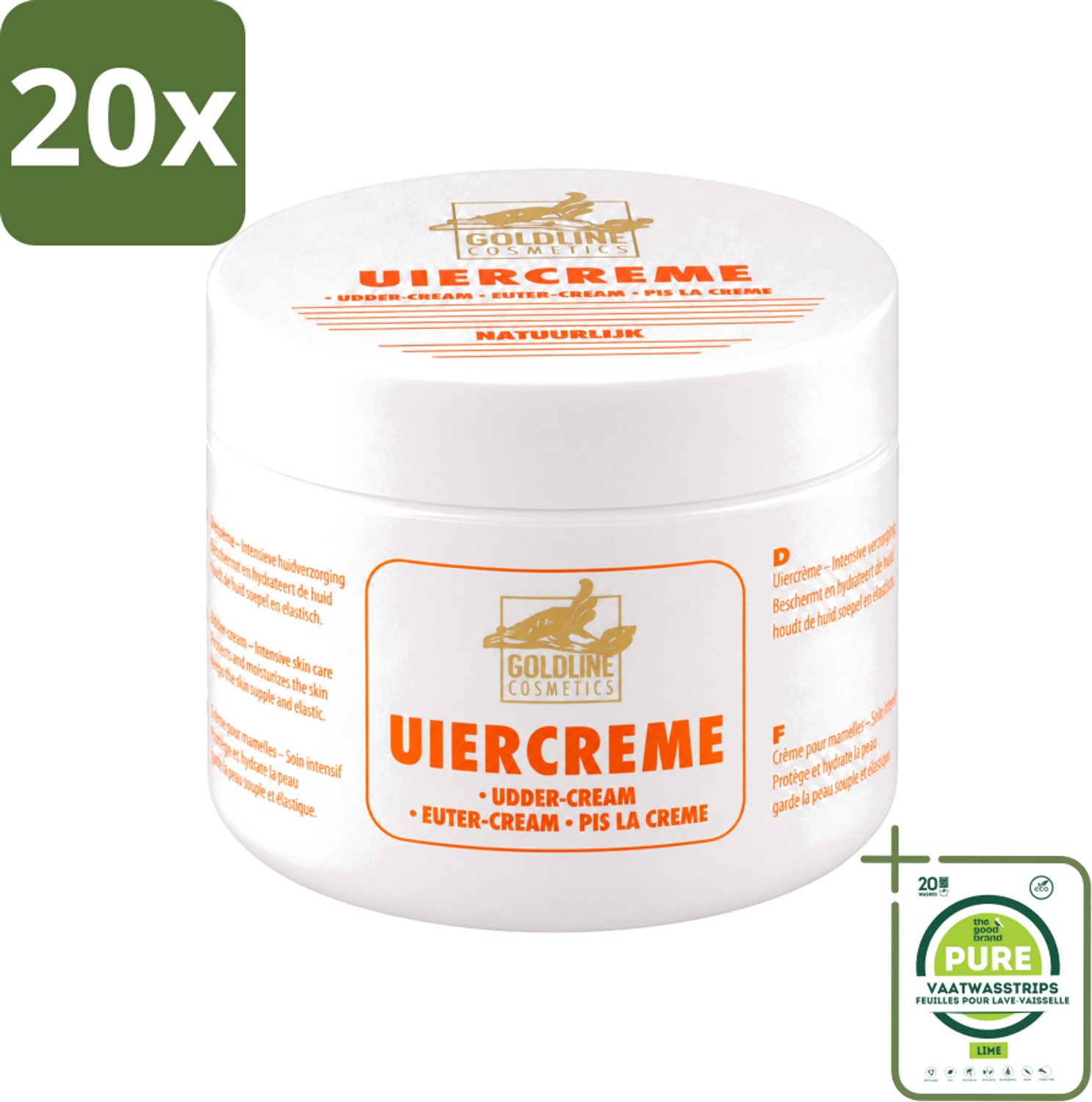20 x Goldline - Uiercrème - Huidverzorging - Intensief Hydraterend - 250 ml - Grootverpakking - Vaatwasstrips - Uiercrème - Huidverzorging - Hydratatie - Droge Huid - Gevoelige Huid